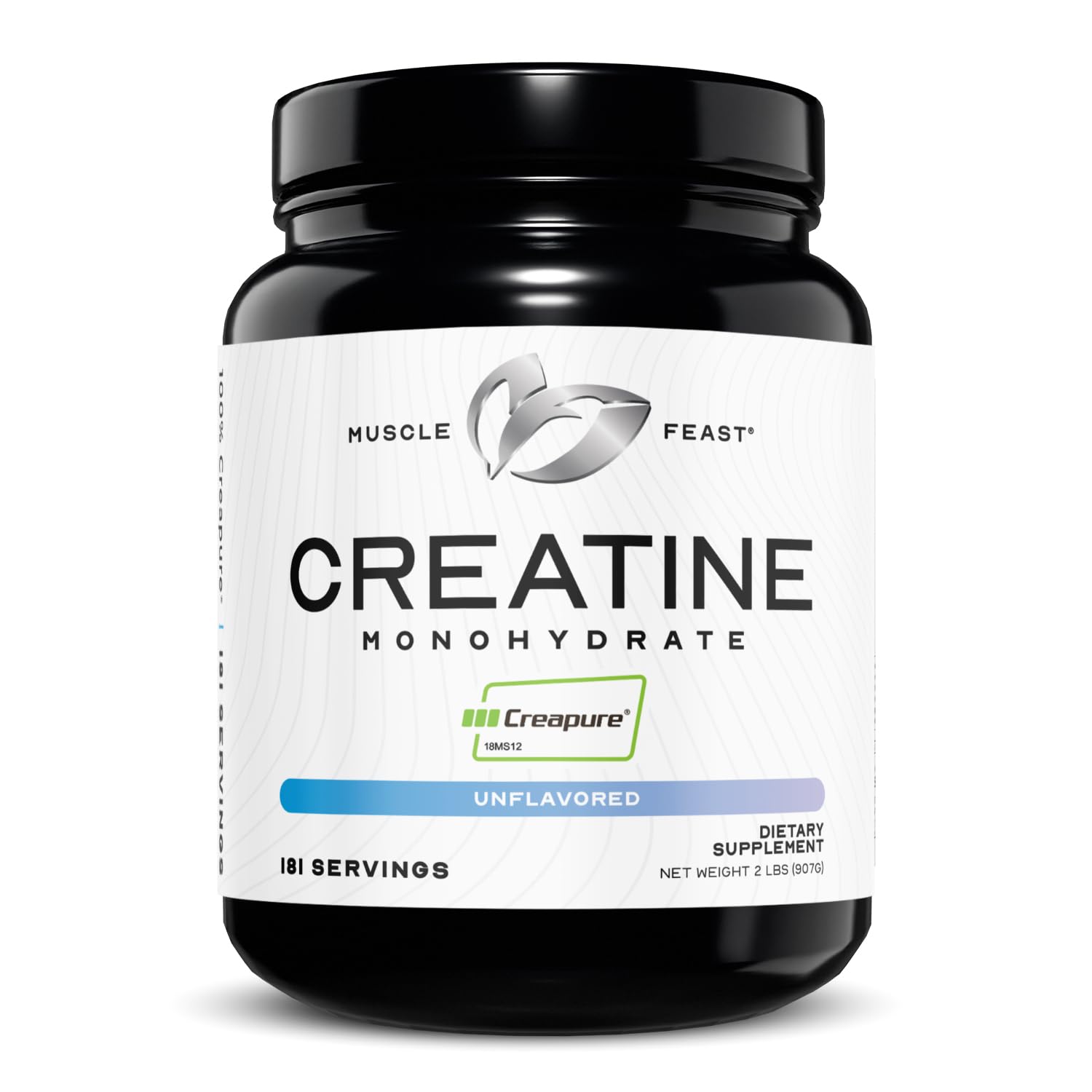 Muscle Feast Creapure Creatine Monohydrate polvo sin sabor para energía sostenida.