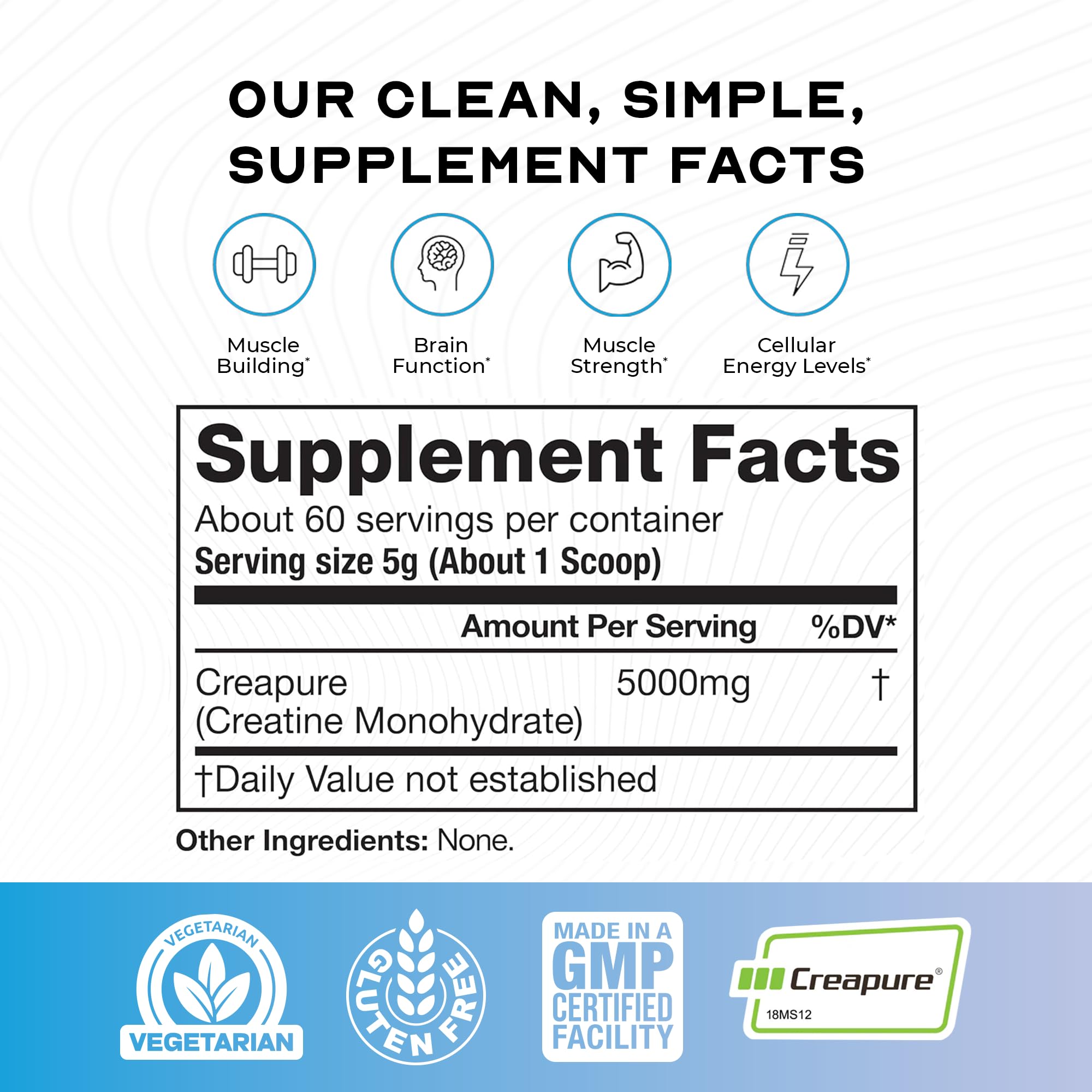 Producto vegano Creapure en polvo para deportistas exigentes.