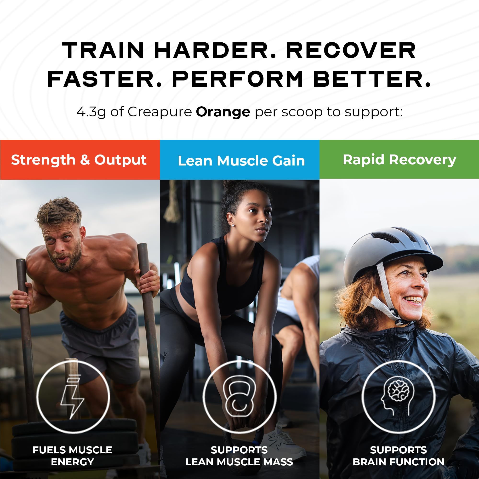 Sabor naranja natural de Muscle Feast Creapure, experiencia agradable durante el entrenamiento.