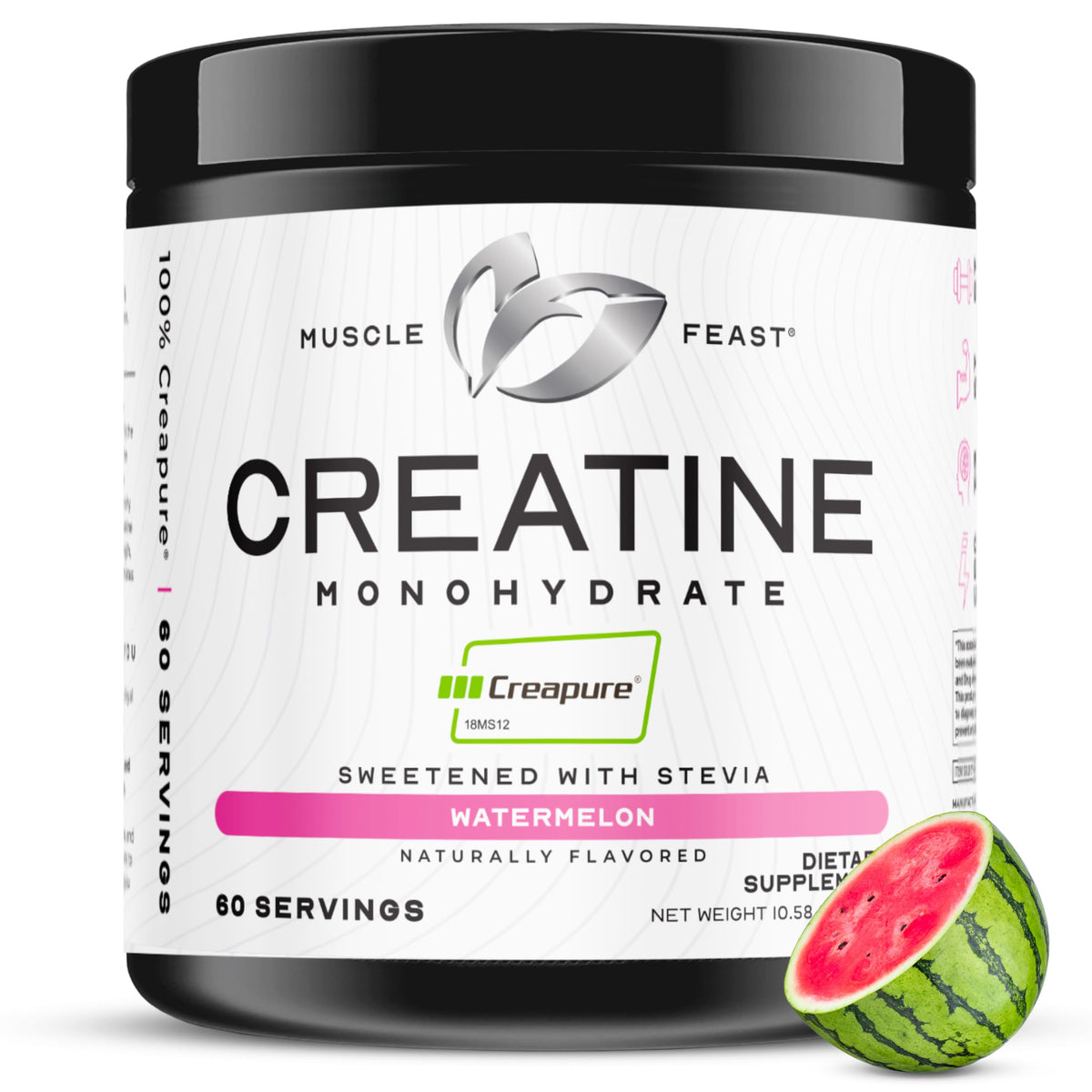 Muscle Feast Creapure Creatina Monohidrato sabor sandía natural, mezcla suave para entrenamientos.