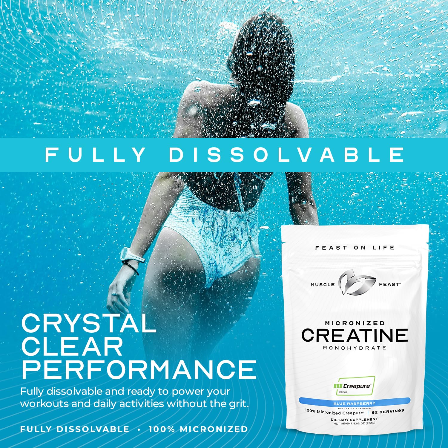 Muscle Feast Creapure energía para entrenos intensos, pensado para mujeres y hombres.