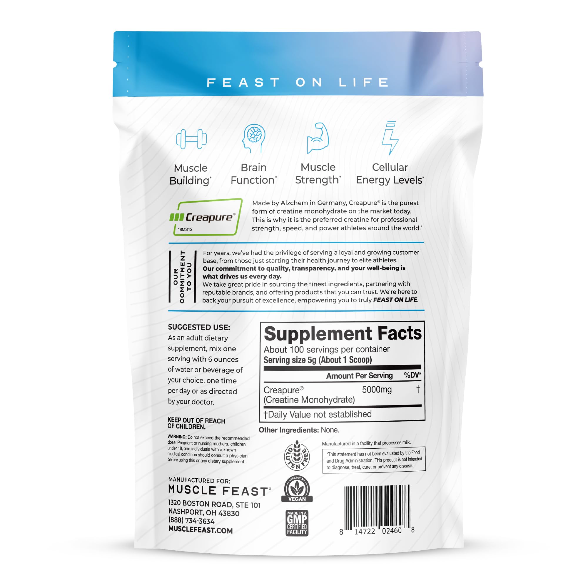 Muscle Feast Creapure Monohidrato preparado en batido para energía sostenida.