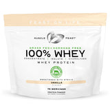 Muscle Feast Whey: empaque con diseño nuevo para proteína de suero de vacas alimentadas con pasto.