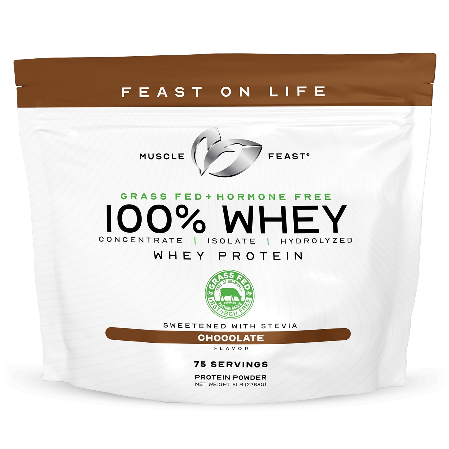 Muscle Feast whey proteína polvo chocolate, textura cremosa para batidos deliciosos.