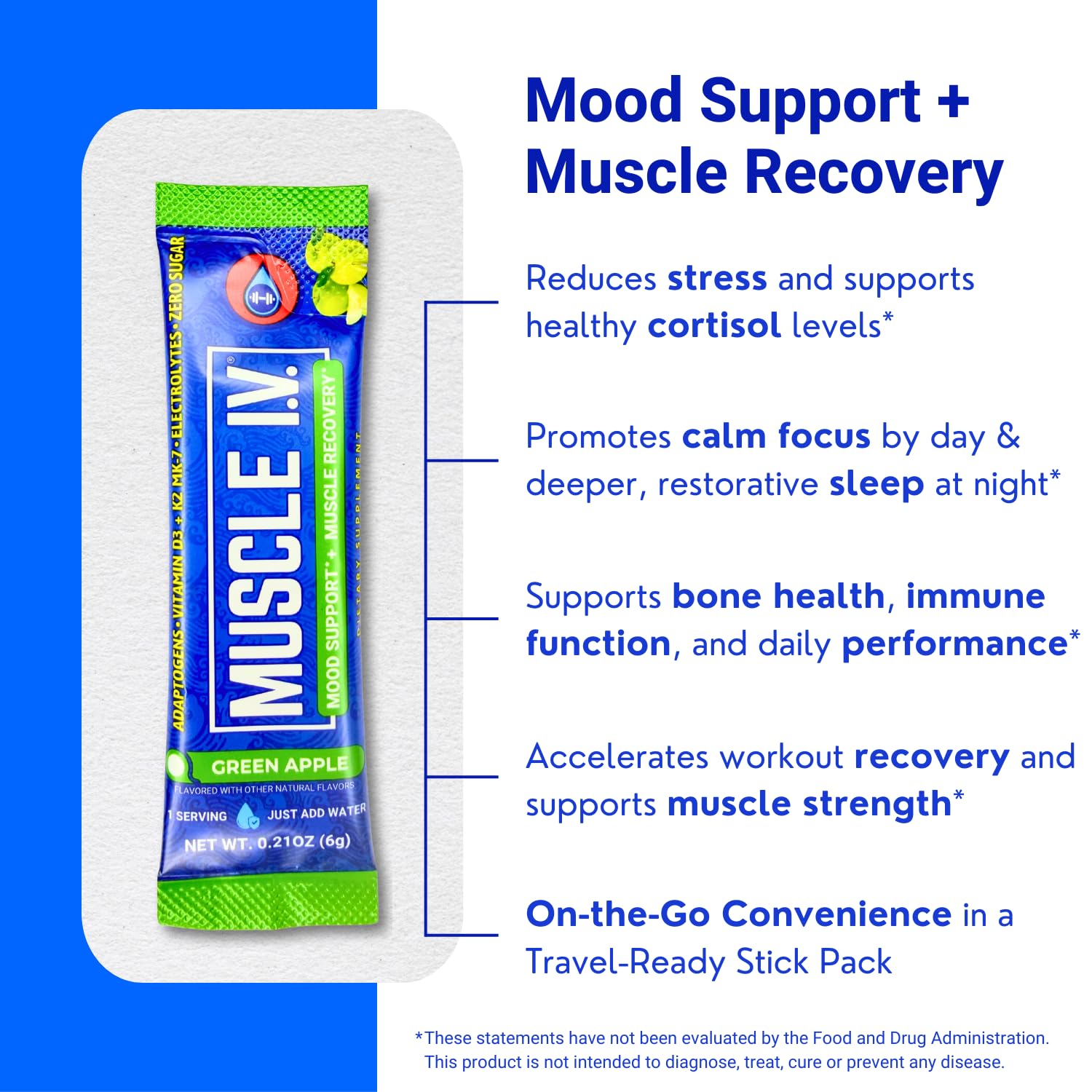 Muscle I.V. Mood Support: dosis disolviéndose en agua para hidratación y recuperación