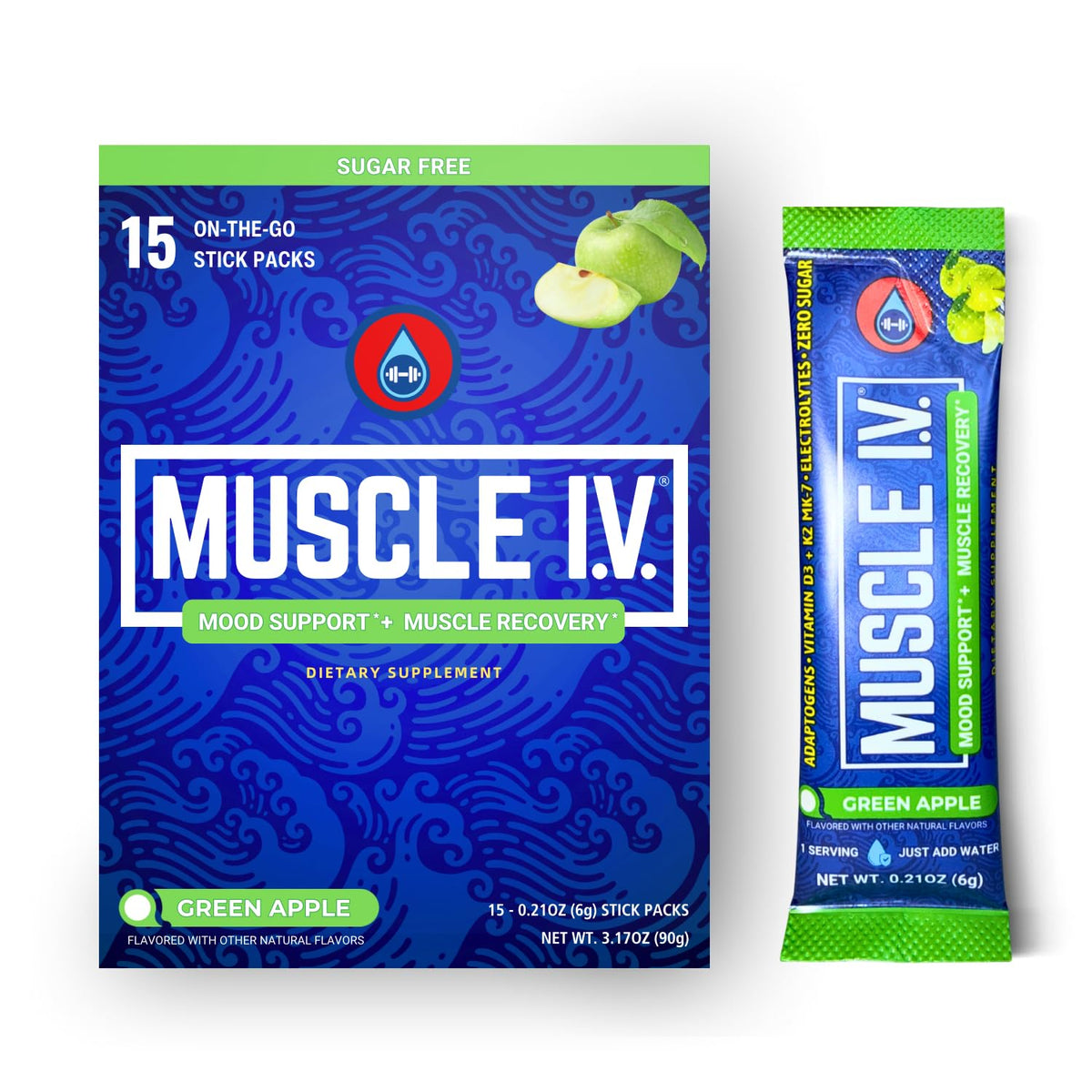 Muscle I.V. Mood Support: paquetes sabor manzana verde para equilibrio emocional diario