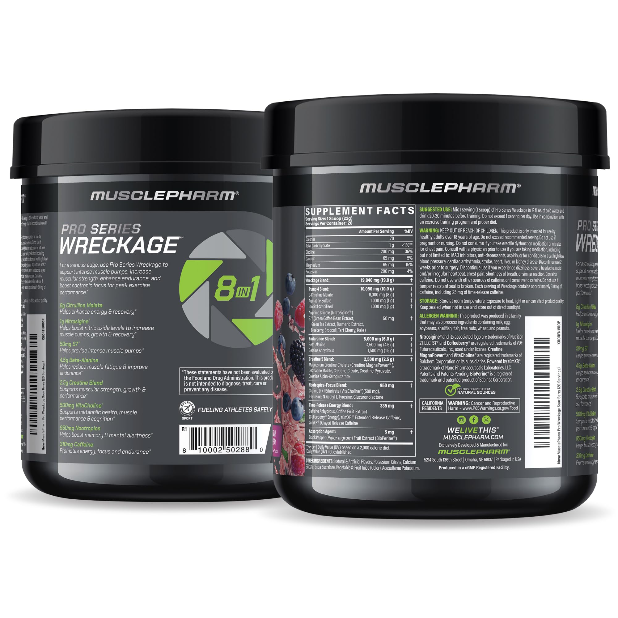 MusclePharm WRECKAGE: tomar 20–30 minutos antes del entrenamiento para energía sostenida