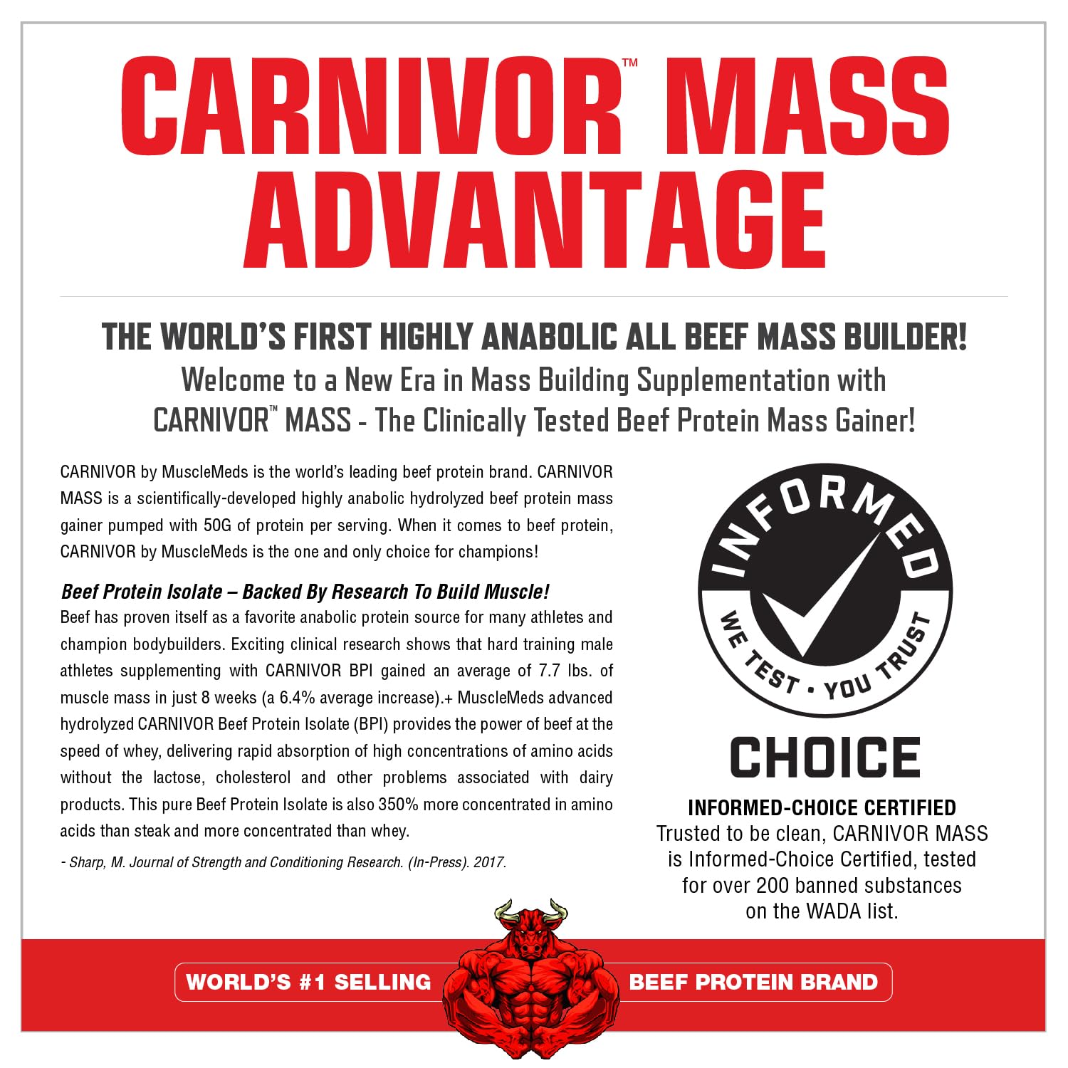 MuscleMeds CARNIVOR Mass: bebida de vainilla caramelo para recuperación posentrenamiento