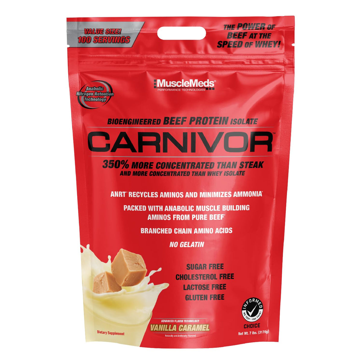 MuscleMeds Carnivor proteina de res aislada en envase de 7 lb para entrenamientos