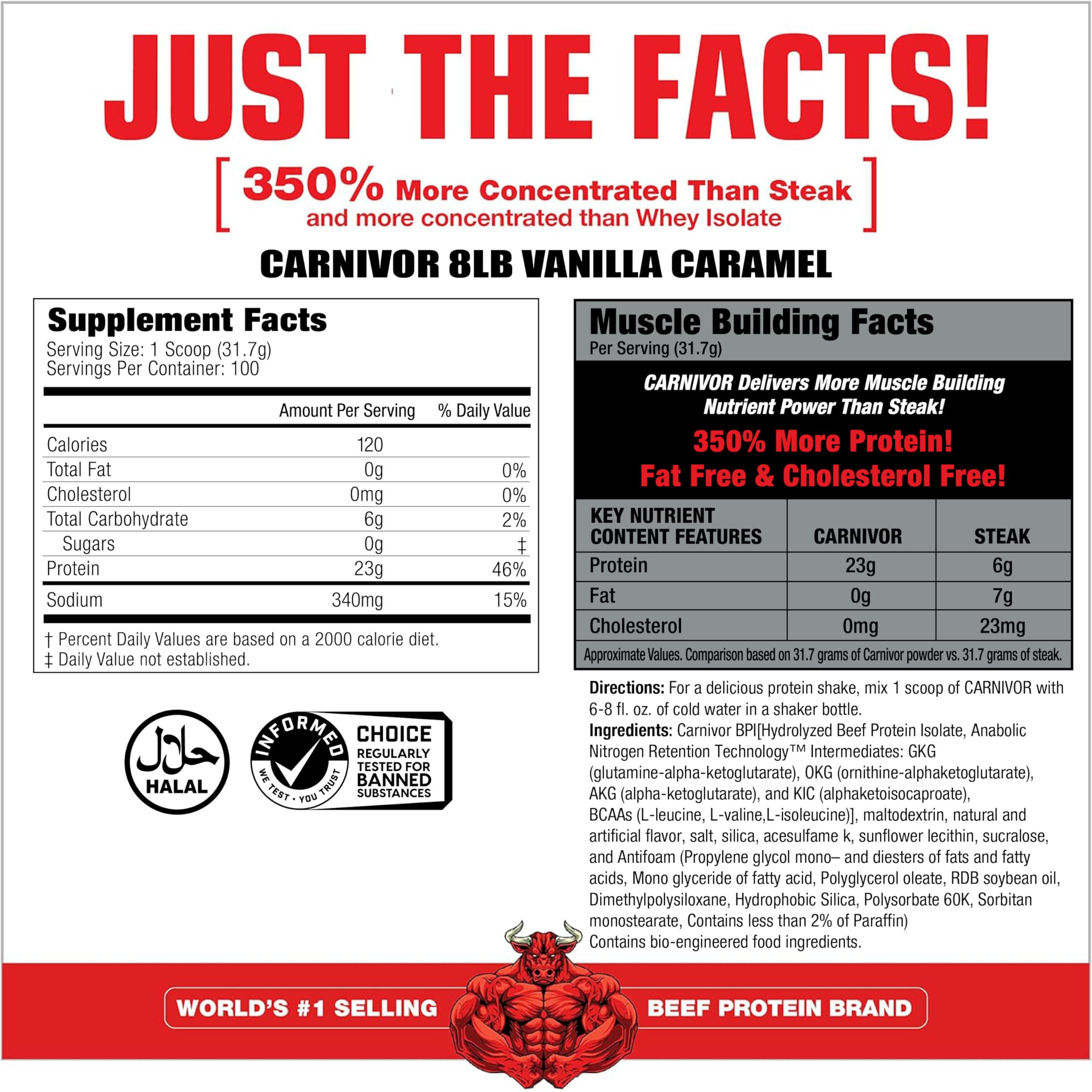 MuscleMeds Carnivor sabor vainilla caramelo para batidos cremosos