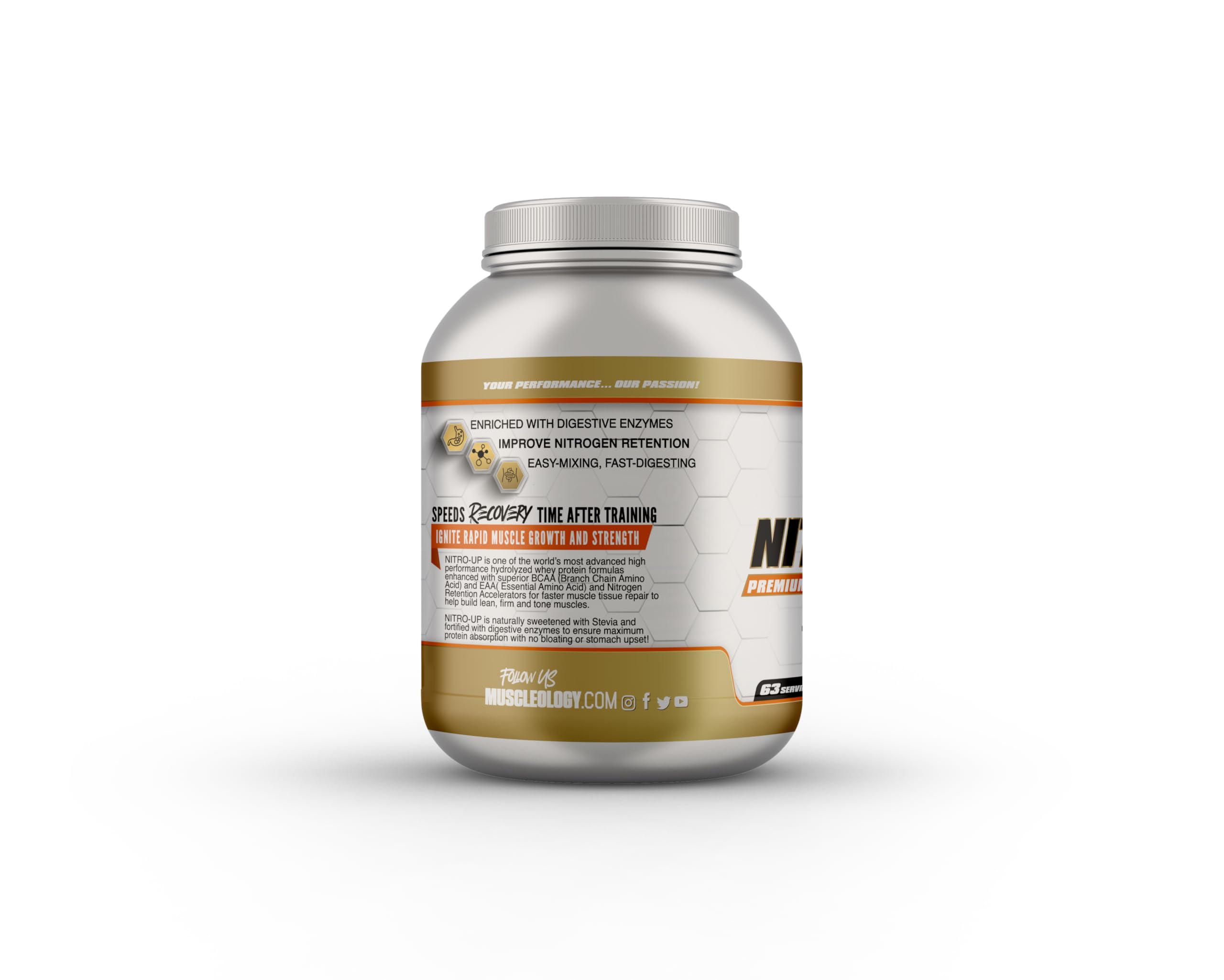 Textura cremosa de MUSCLEOLOGY Nitro-Up que se disuelve rápido.