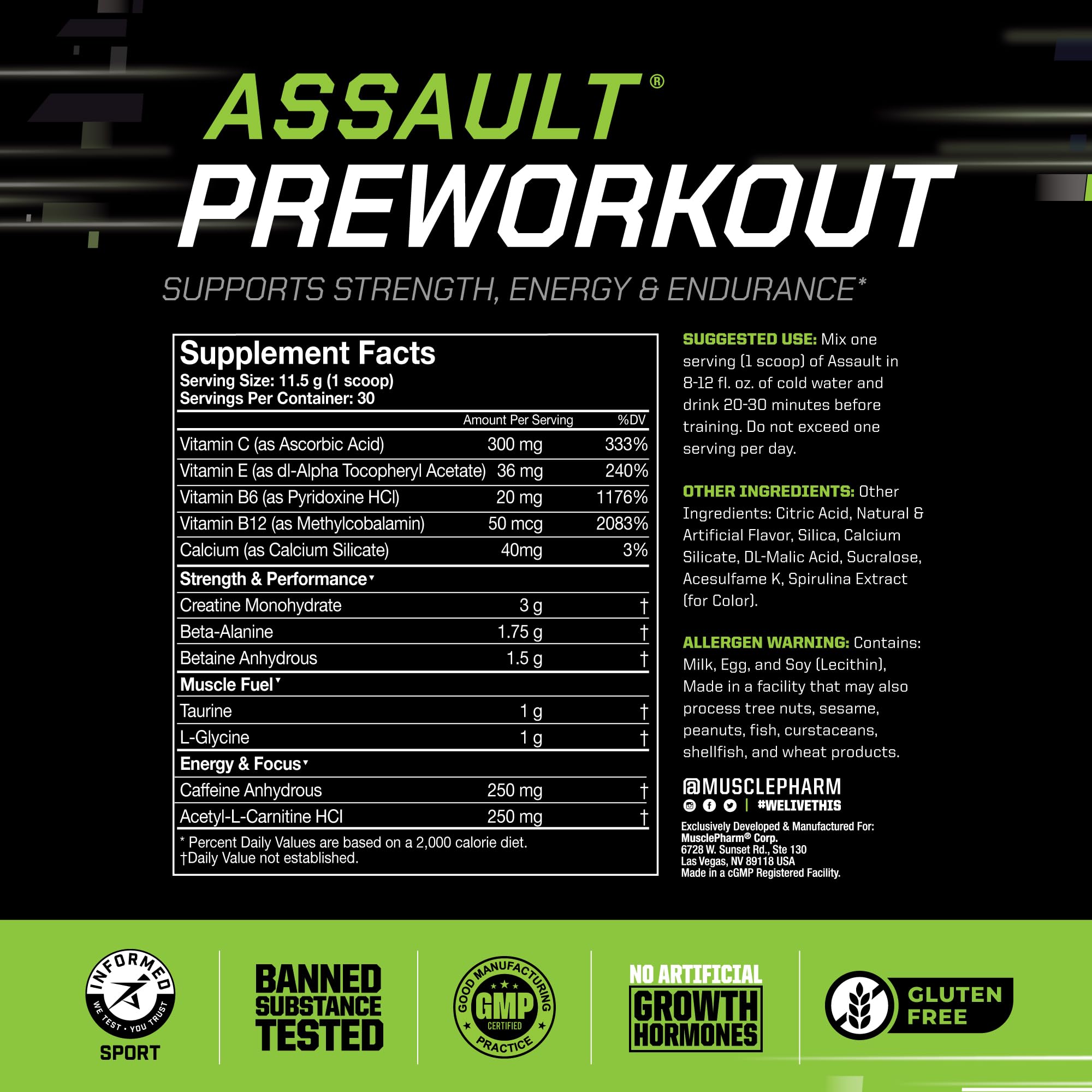 MusclePharm Assault dosificador destaca la precisión de cada porción para entrenar