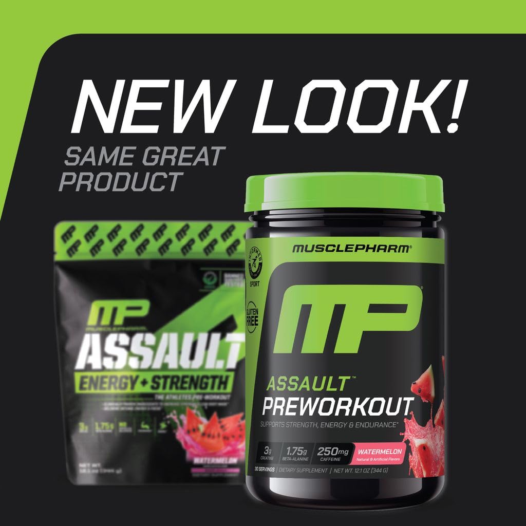 MusclePharm Assault, polvo listo para mezclar y potenciar rendimiento.