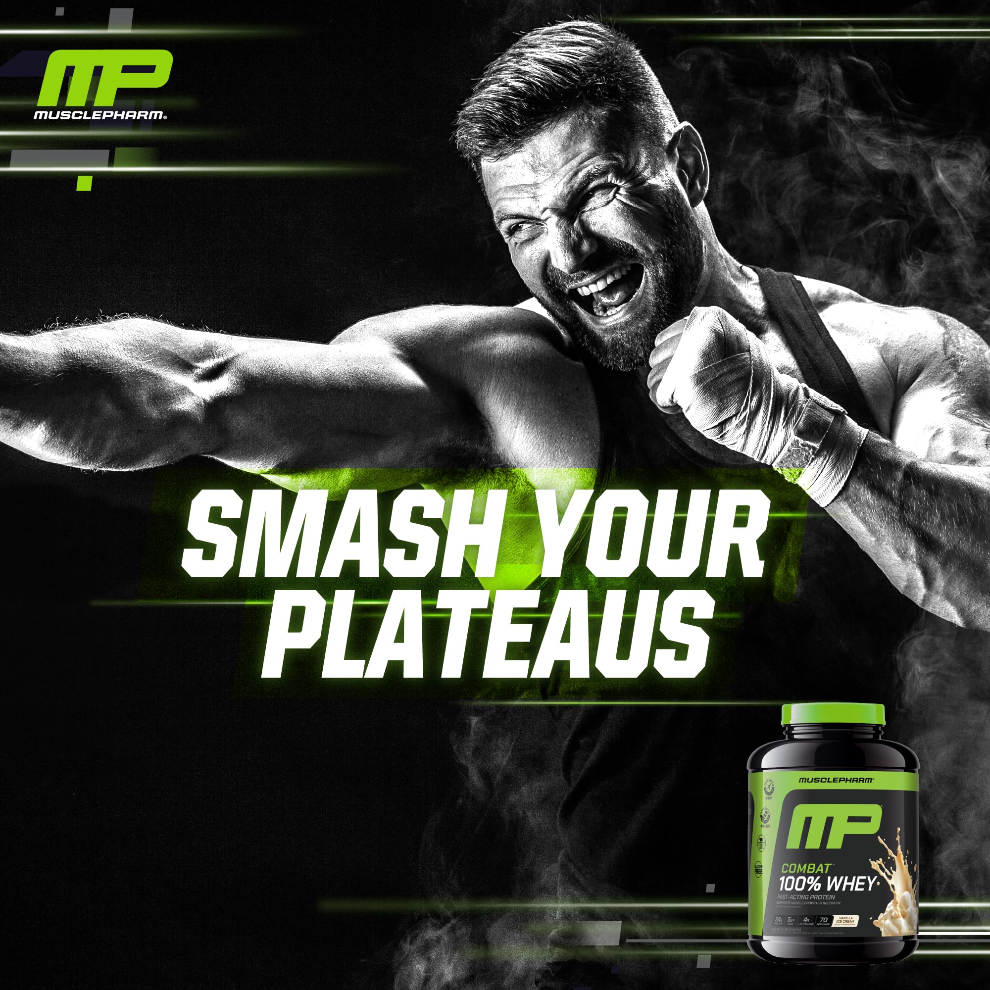 Coctelera con tapa para mezclar MusclePharm Combat 100% proteína de suero vainilla