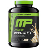 MusclePharm Combat 100% proteína de suero vainilla en envase, ideal para recuperación posentrenamiento