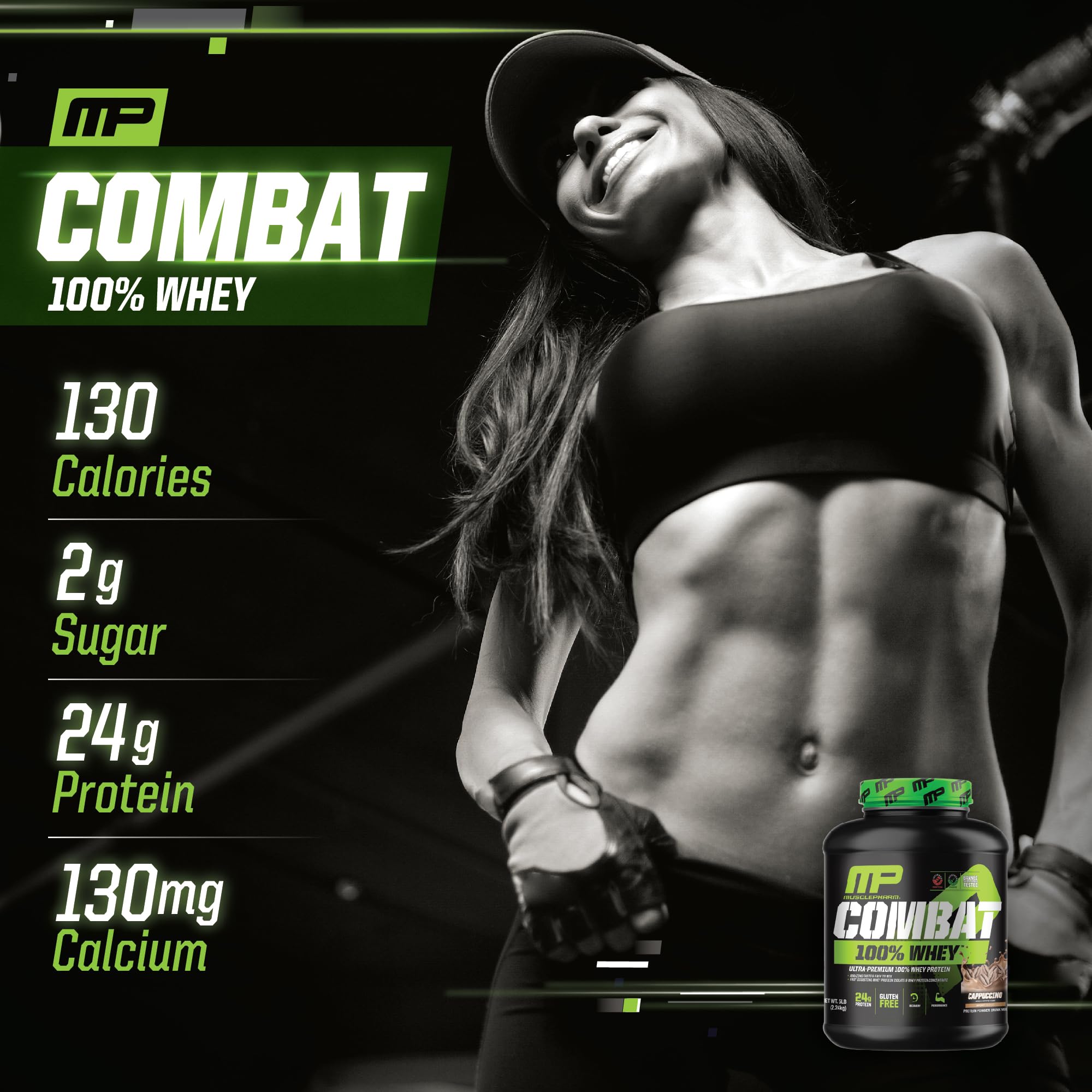 Proteína aislada de MusclePharm Combat 100% Whey, digestión rápida y absorción eficiente.