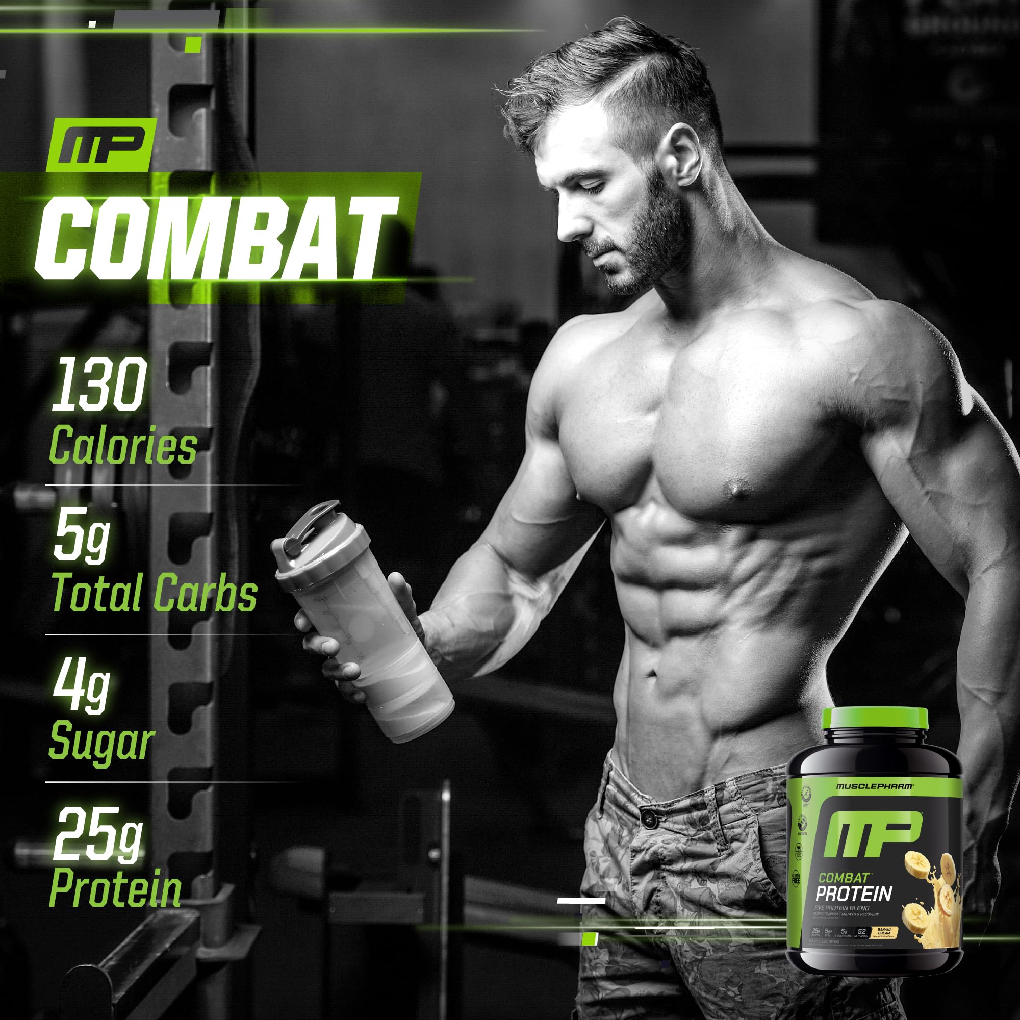 Porciones 52 en envase de MusclePharm Combat Protein para entrenamientos regulares.