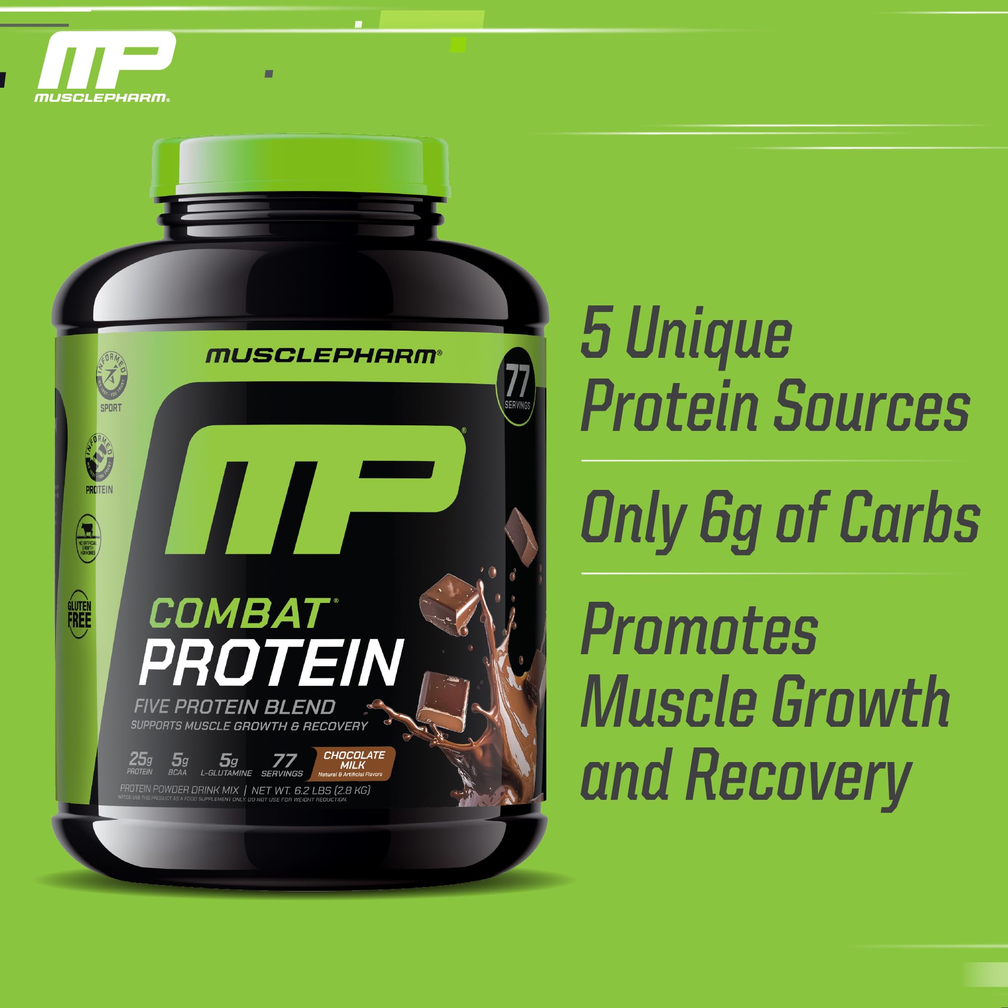 Etiqueta certificada de calidad en MusclePharm Combat Proteína.