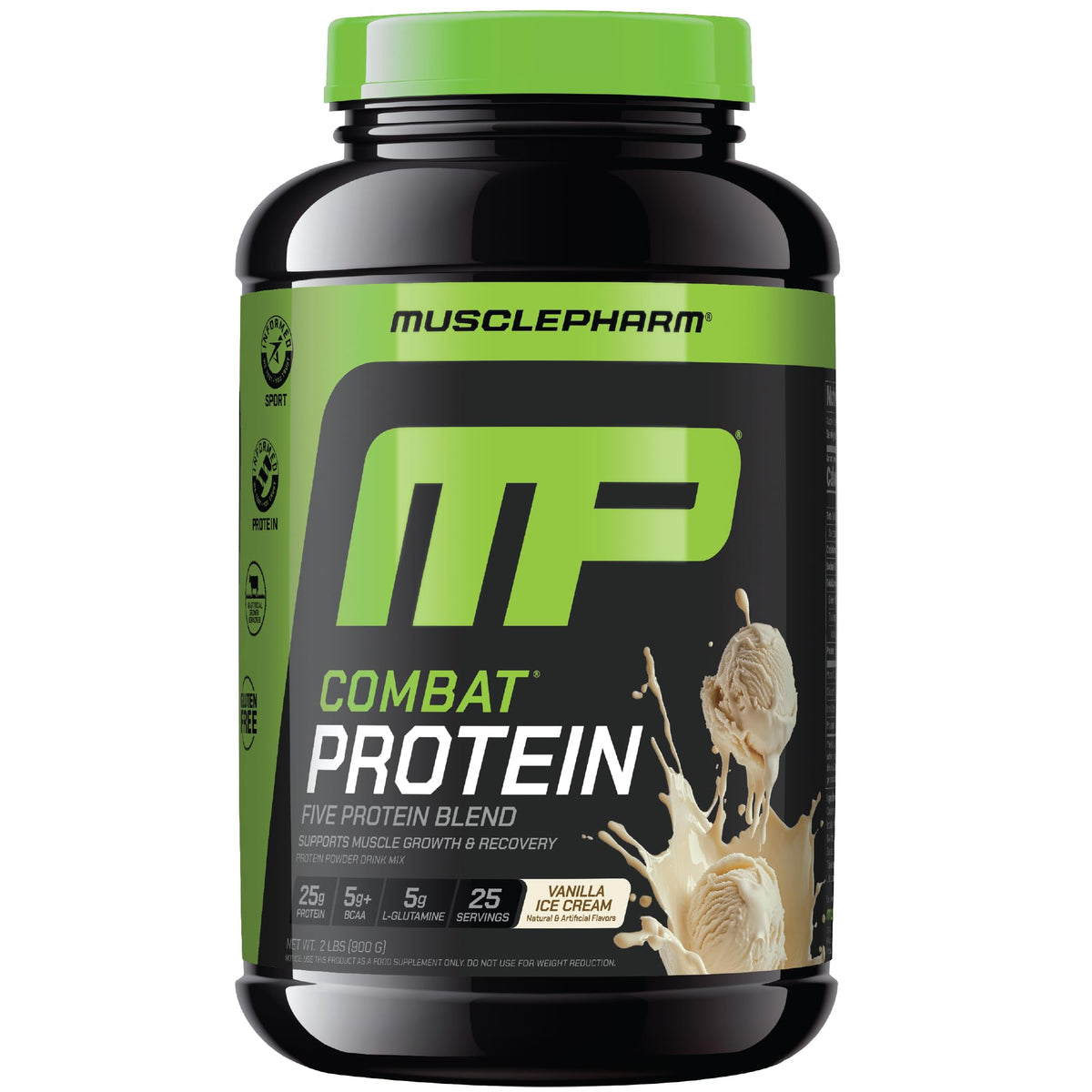 MusclePharm Combat Protein polvo sabor vainilla, ideal para entrenamientos.