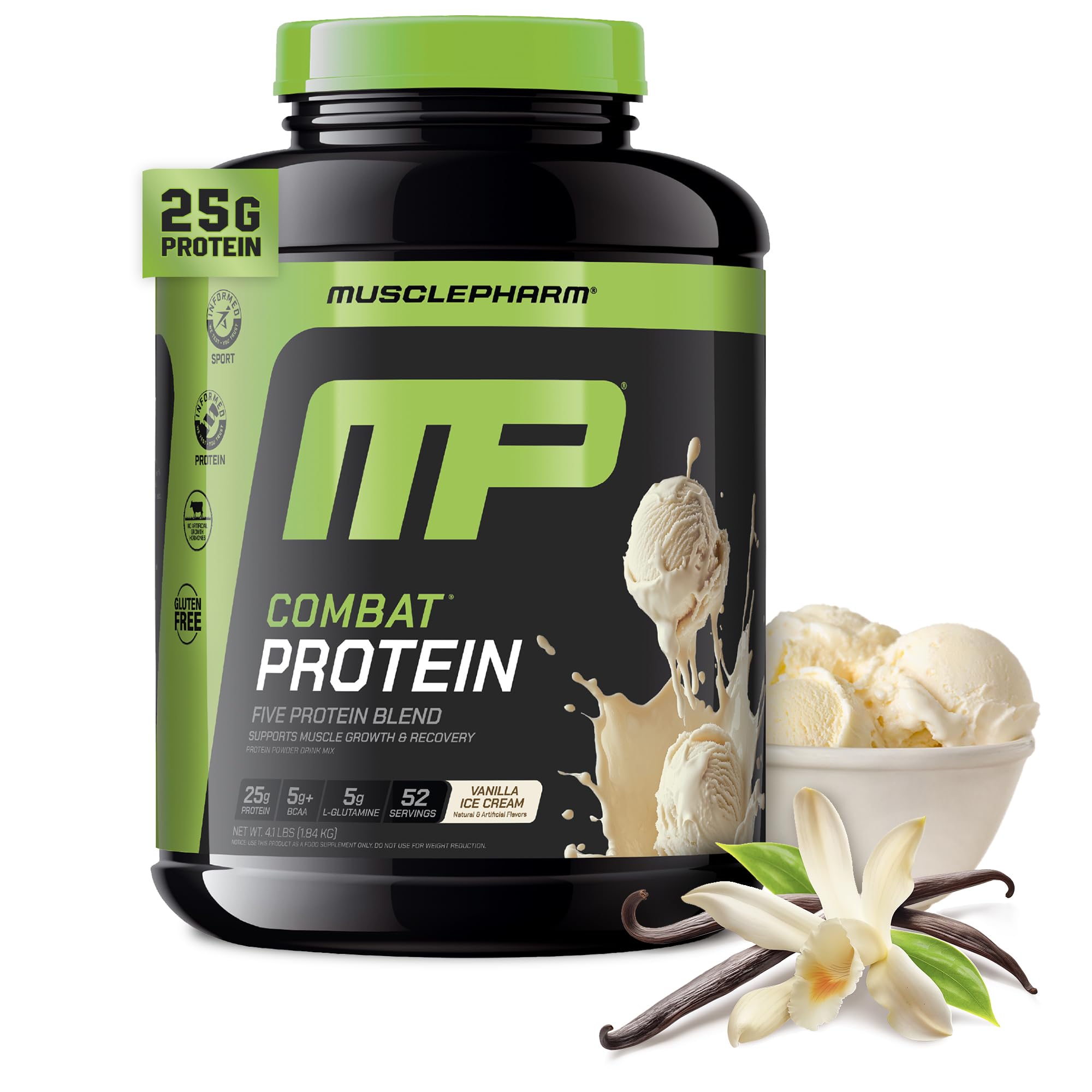 MusclePharm Combat Protein con sabor vainilla, ideal para empezar entreno