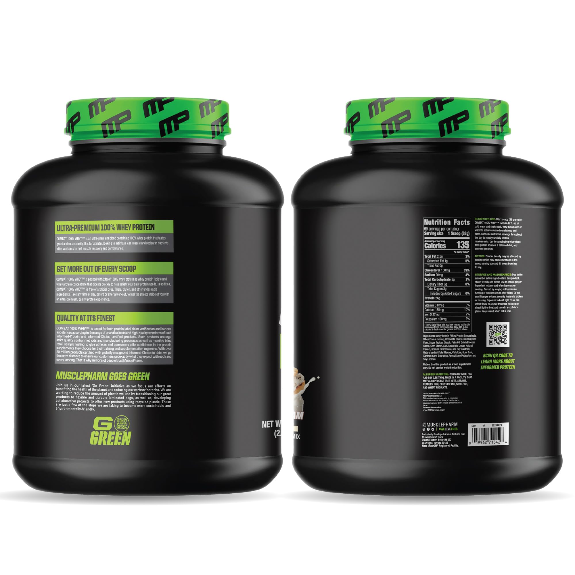 MusclePharm Combat, etiqueta clara y certificados de seguridad.