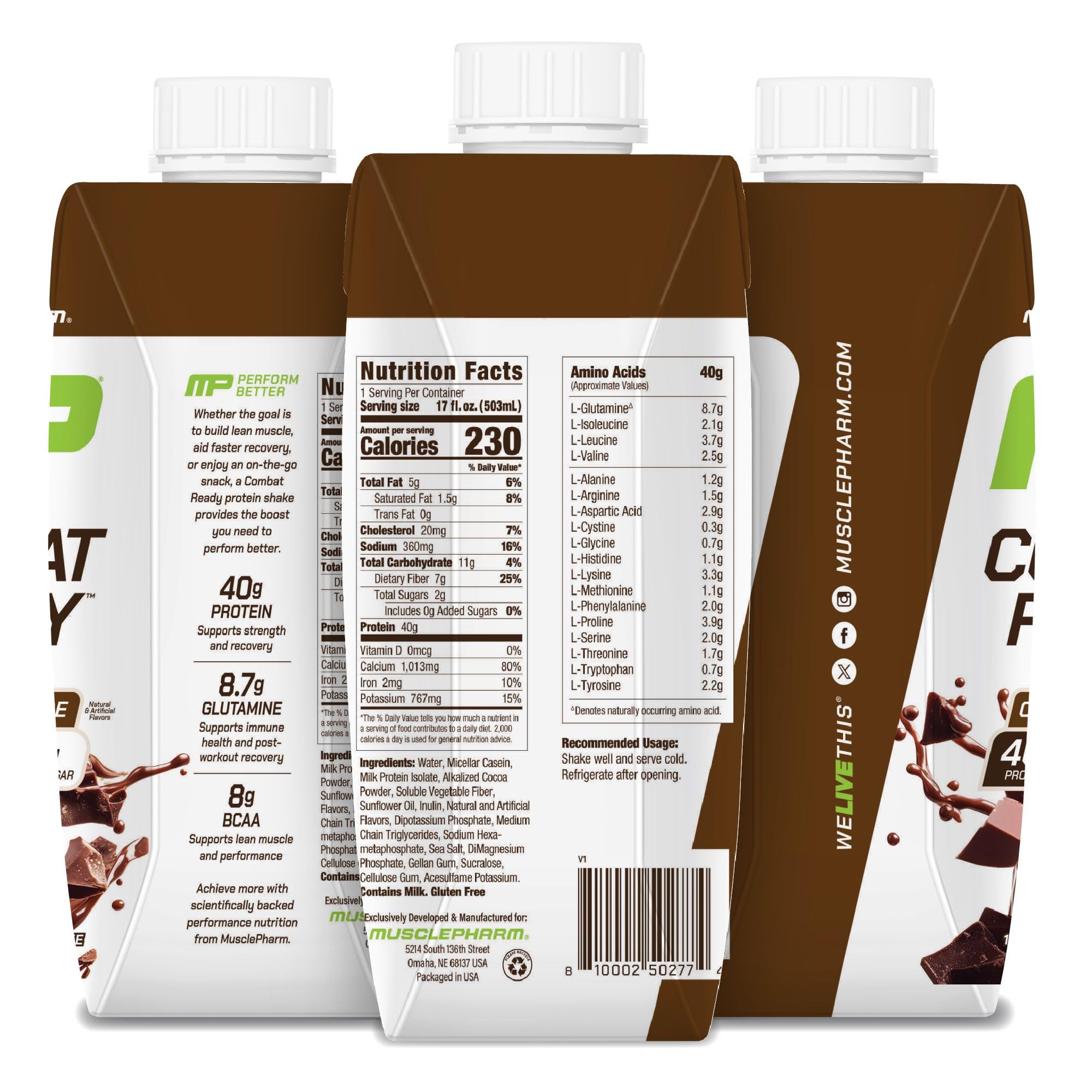 MusclePharm Combat Ready, pack de 12 botellas para consumo diario