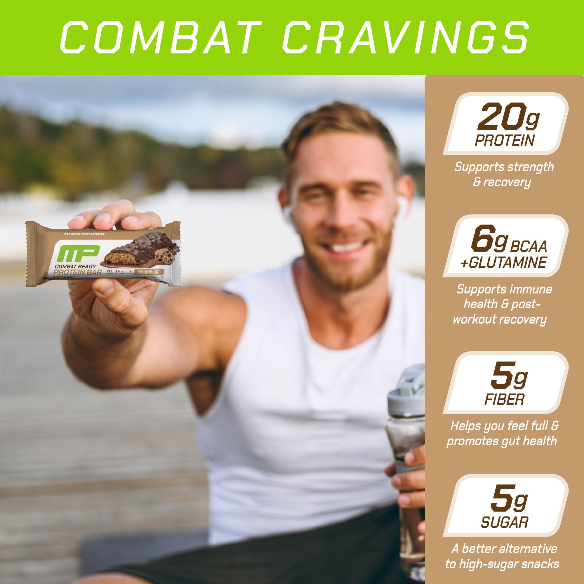 MusclePharm Combat Sport Bar envuelta, práctico para llevar entre sesiones.