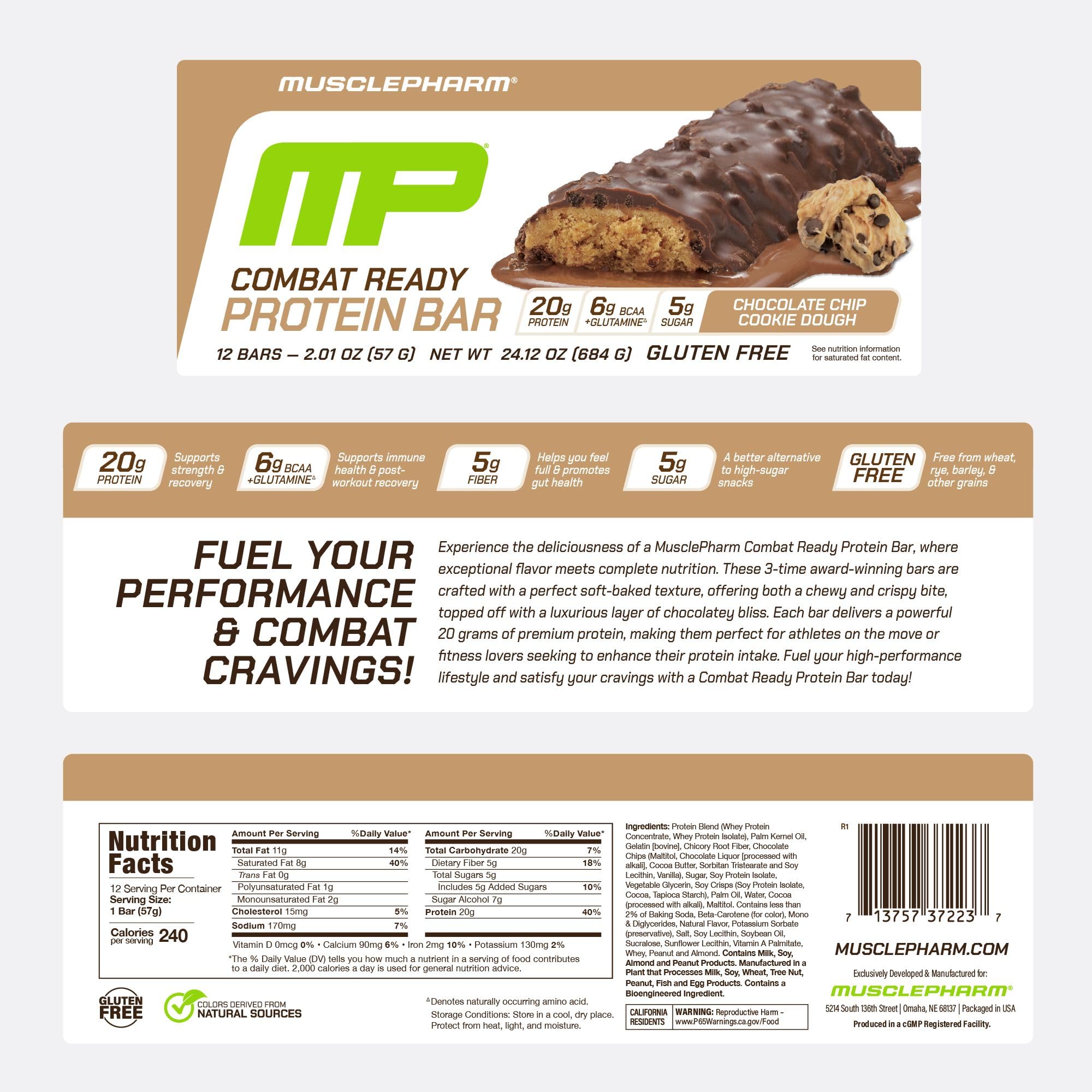 MusclePharm Combat Sport Bar sabor Chocolate Chip Cookie Dough para deleite.