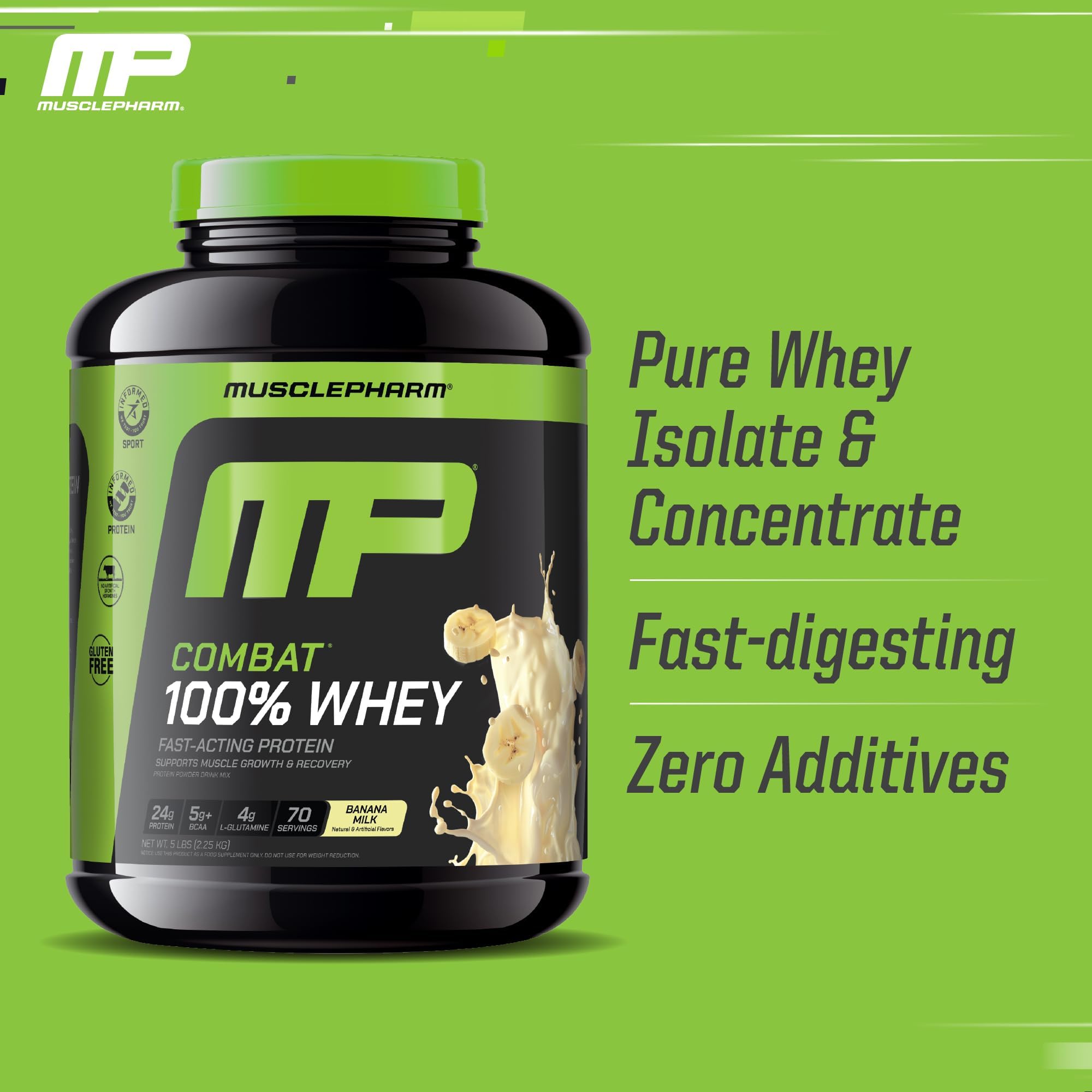 MusclePharm Combat Whey porcion de 24 g de proteina para rendimiento diario