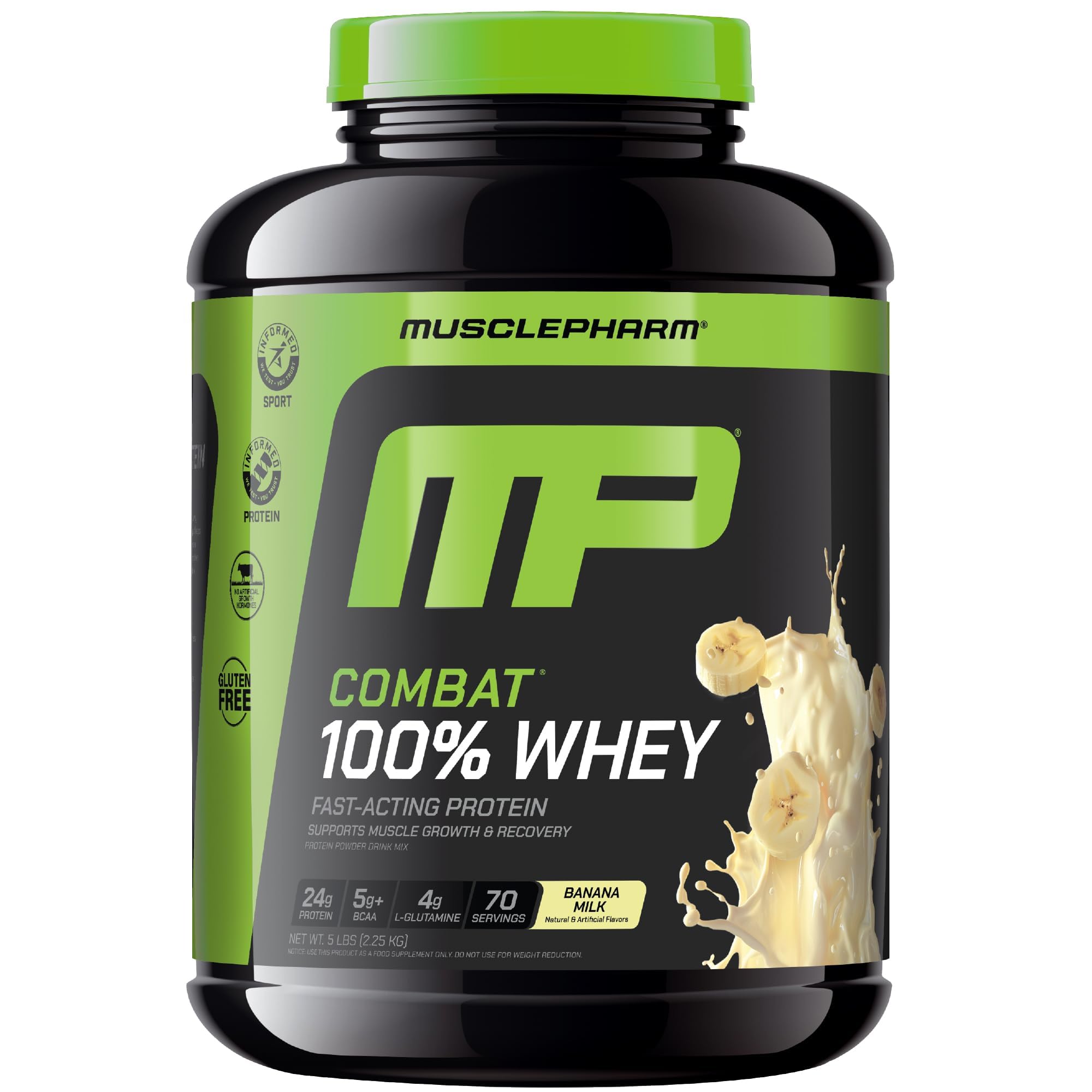 MusclePharm Combat Whey platano, lata para recuperacion tras entrenamiento intenso