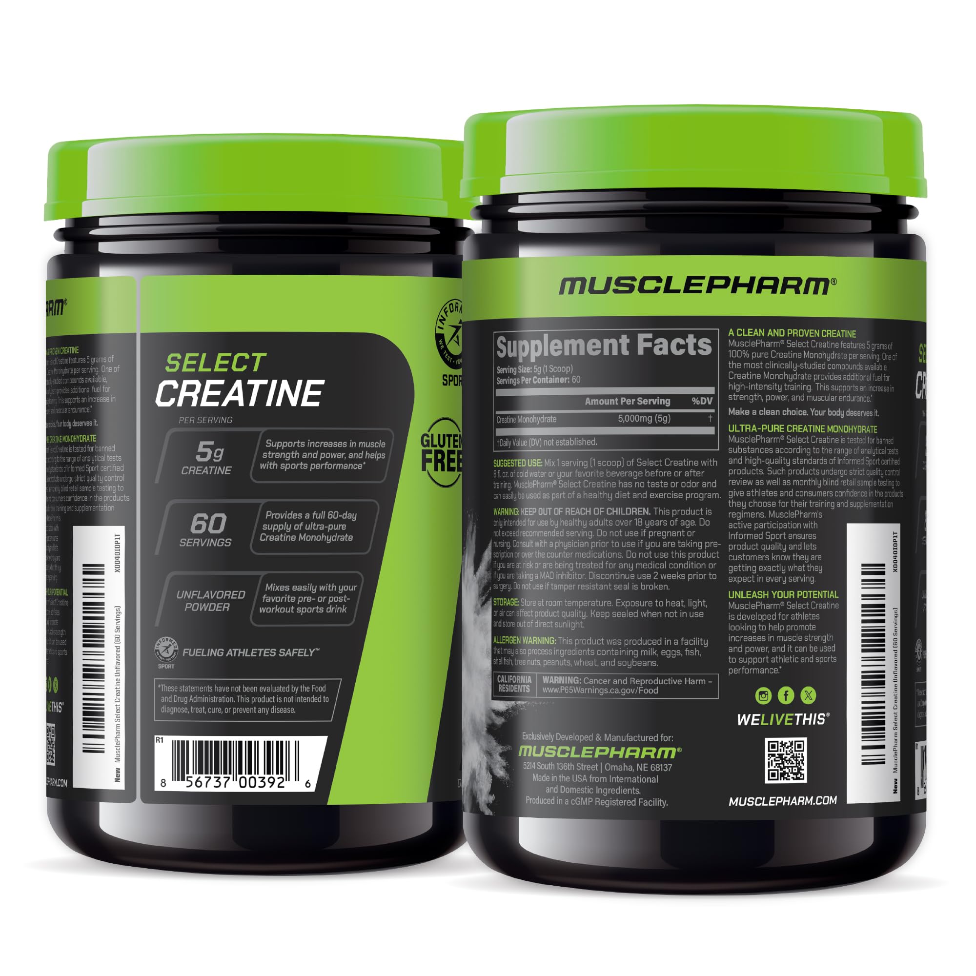 MusclePharm Creatine Monohydrate ideal para entrenamiento diario y consistencia