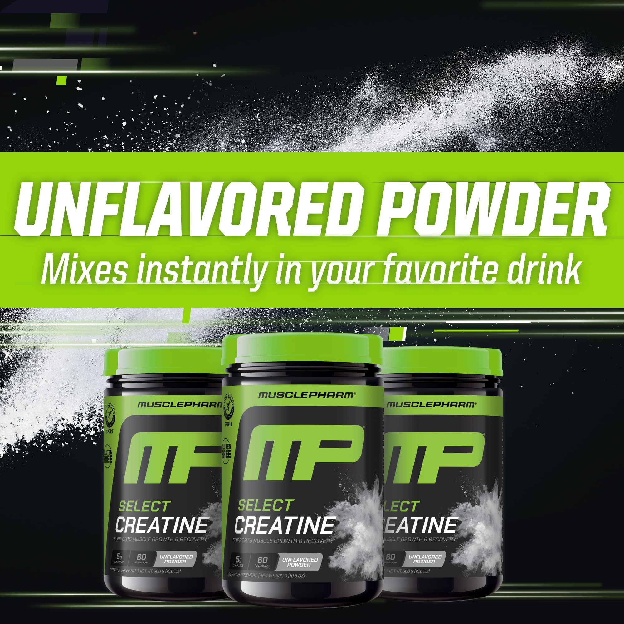 MusclePharm Creatine Monohydrate se mezcla fácilmente en agua o bebida