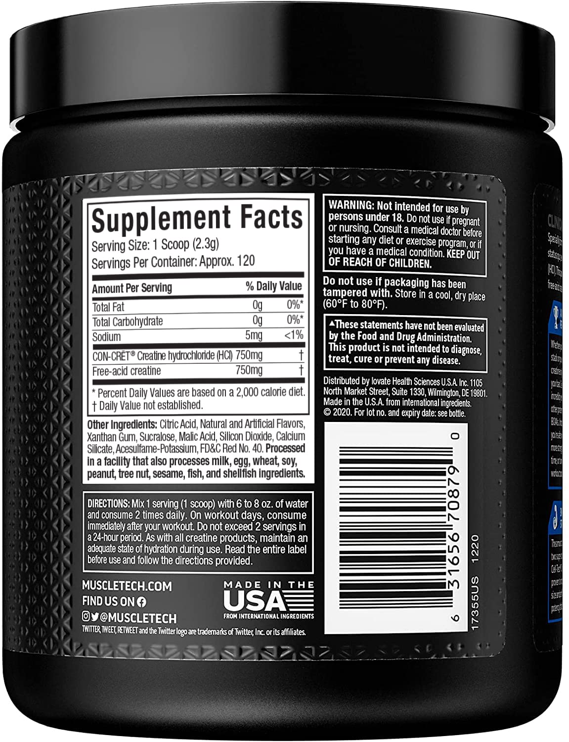 Frasco abierto de MuscleTech Cell-Tech Creactor Fruta Punch mostrando la mezcla