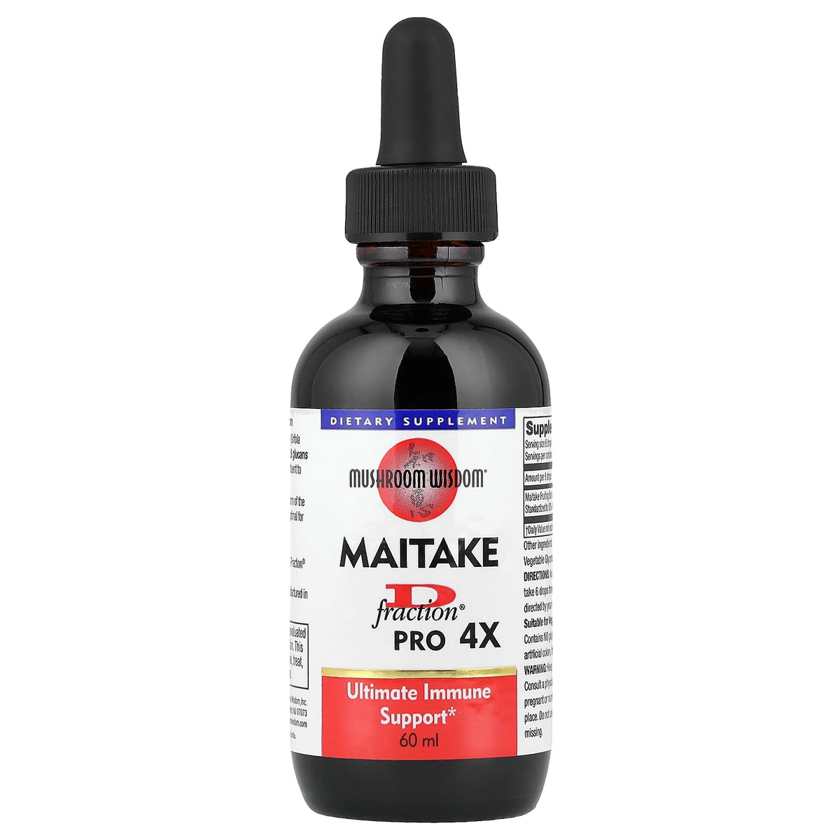 Mushroom Wisdom Maitake D Fraction Pro: botella para uso diario de tinctura.