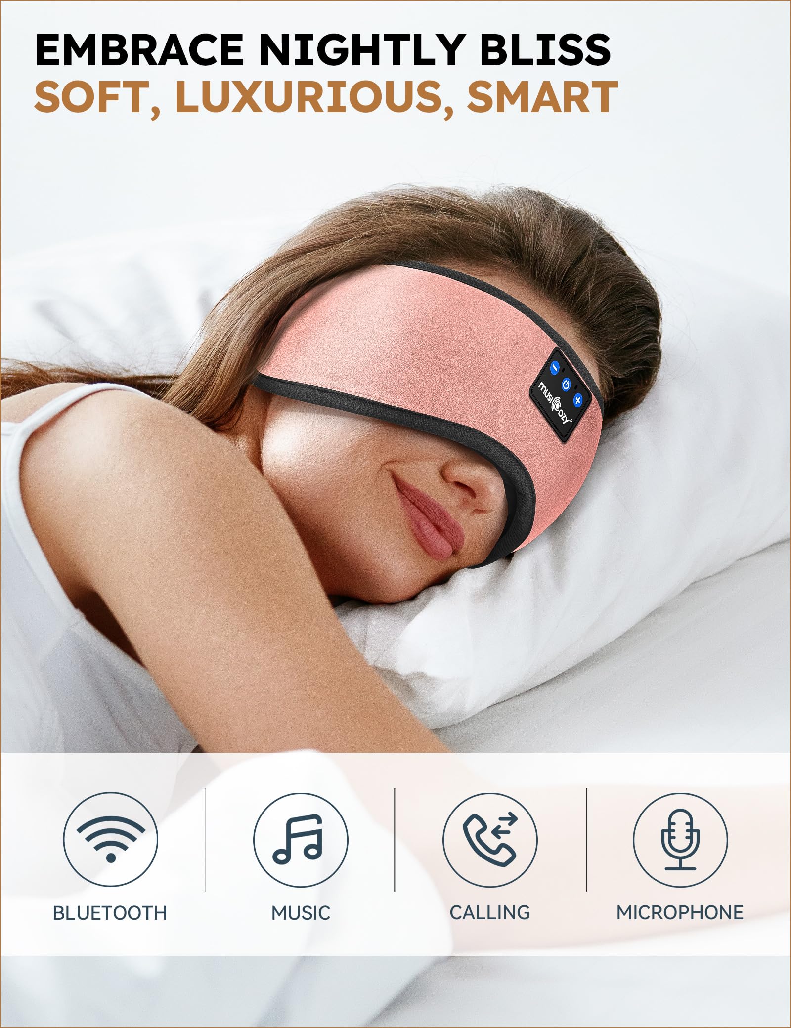 MUSICOZY con audífonos integrados para dormir ofrece sonido envolvente.