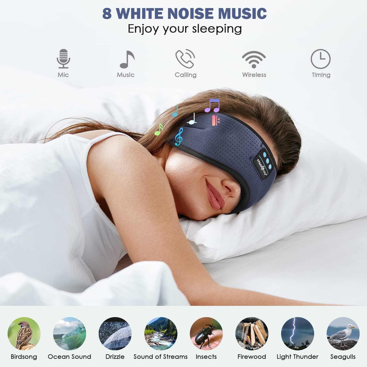 MUSICOZY auriculares inalámbricos para dormir ofrecen sonido cómodo sin cables.