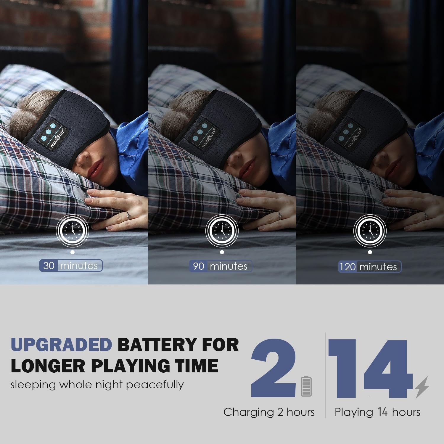 MUSICOZY batería de larga duración para sesiones nocturnas sin interrupciones.