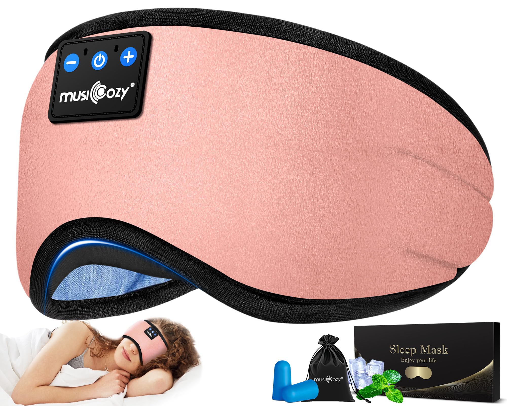 MUSICOZY: banda suave con auriculares integrados para dormir y oscurecimiento total.