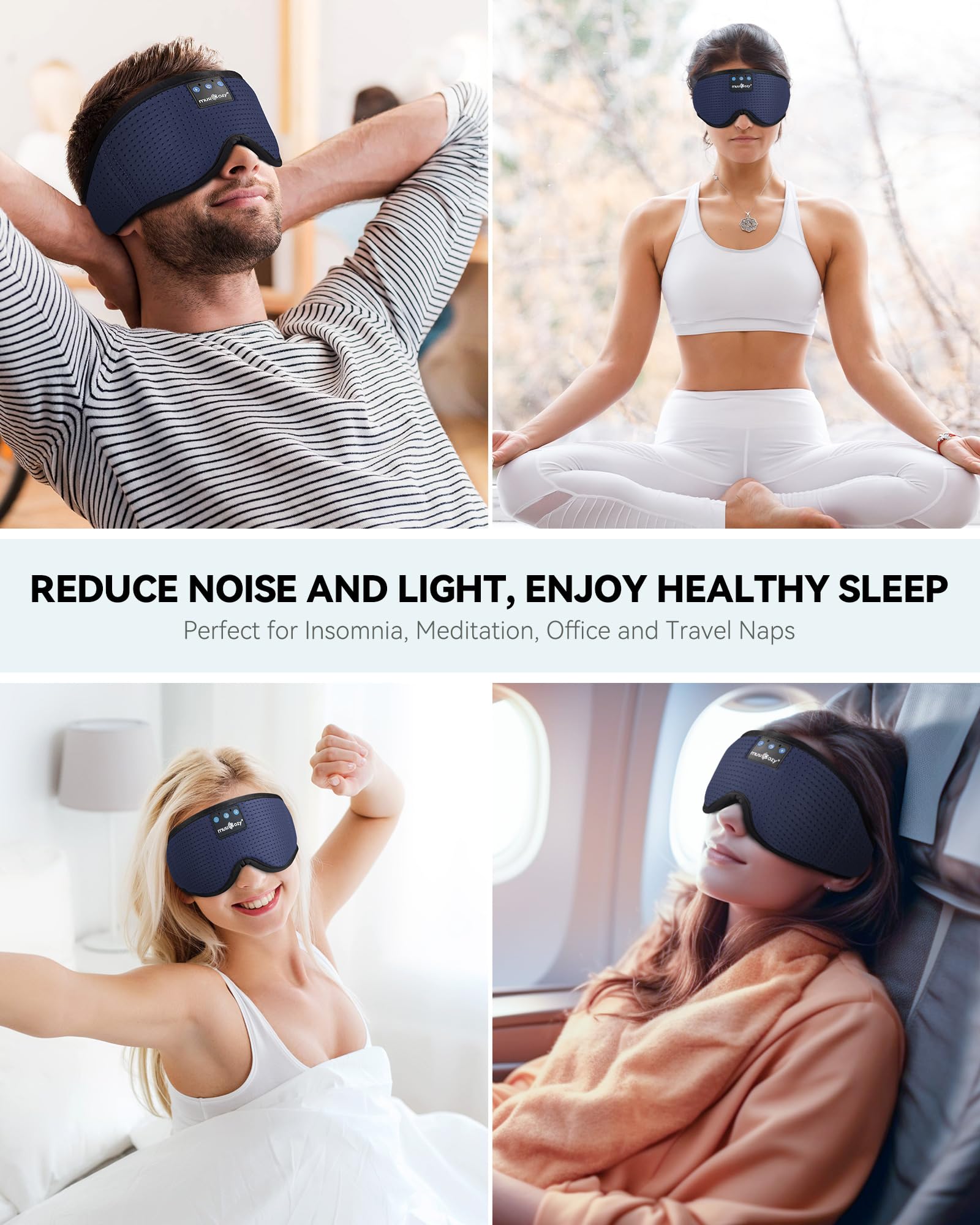 Musicozy confort con tela terciopelo y banda ajustable para dormir