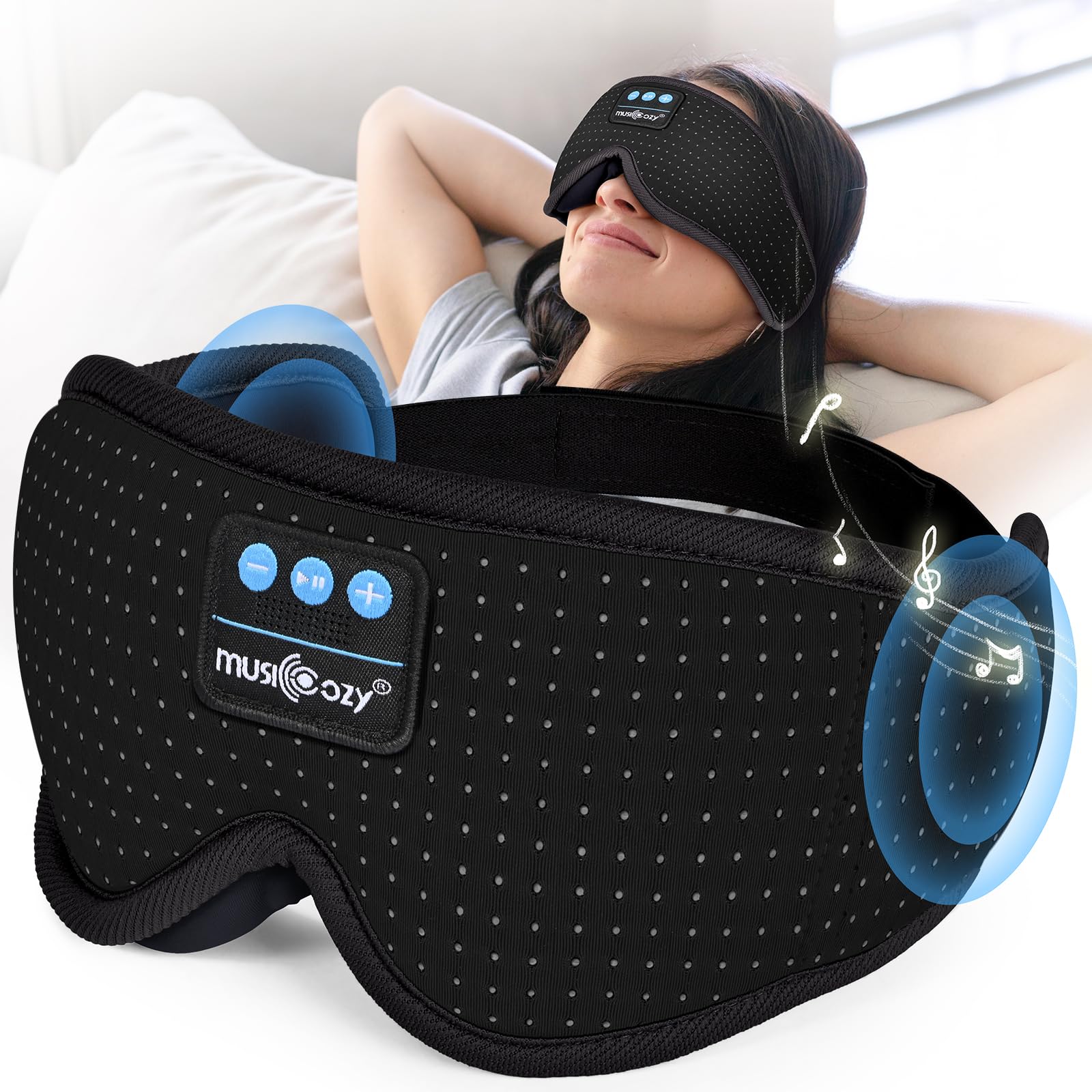 MUSICOZY mascarilla para dormir con auriculares Bluetooth, cómodo y práctico.