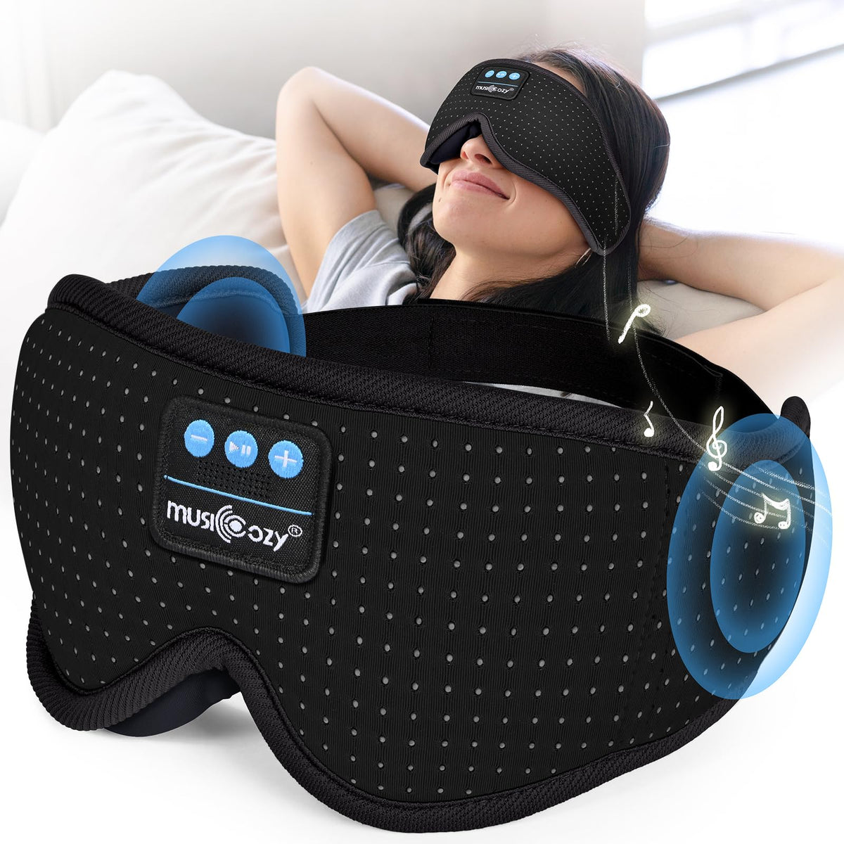 MUSICOZY mascarilla para dormir con auriculares Bluetooth, cómodo y práctico.
