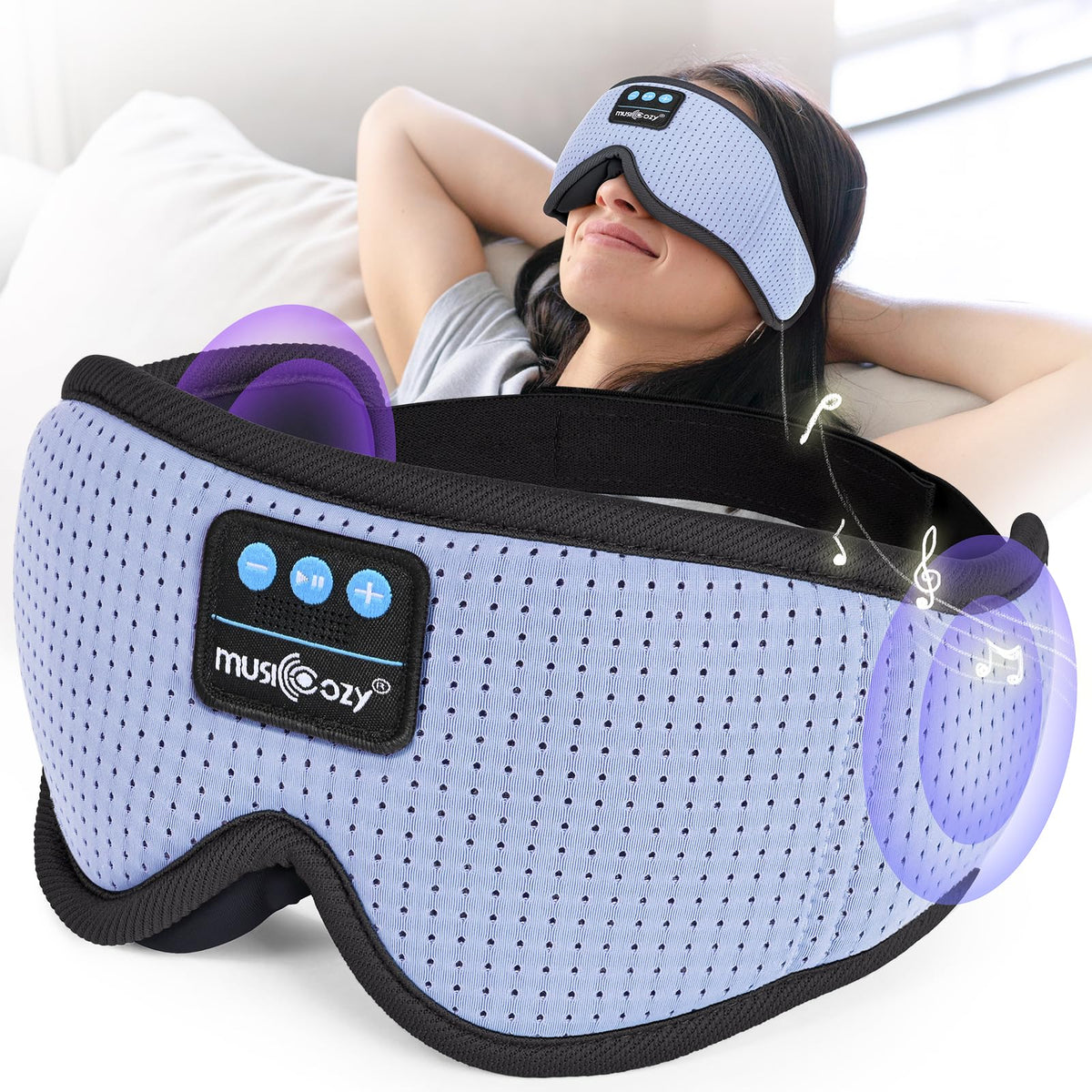 MUSICOZY máscara dormir inalámbrica para descanso cómodo.