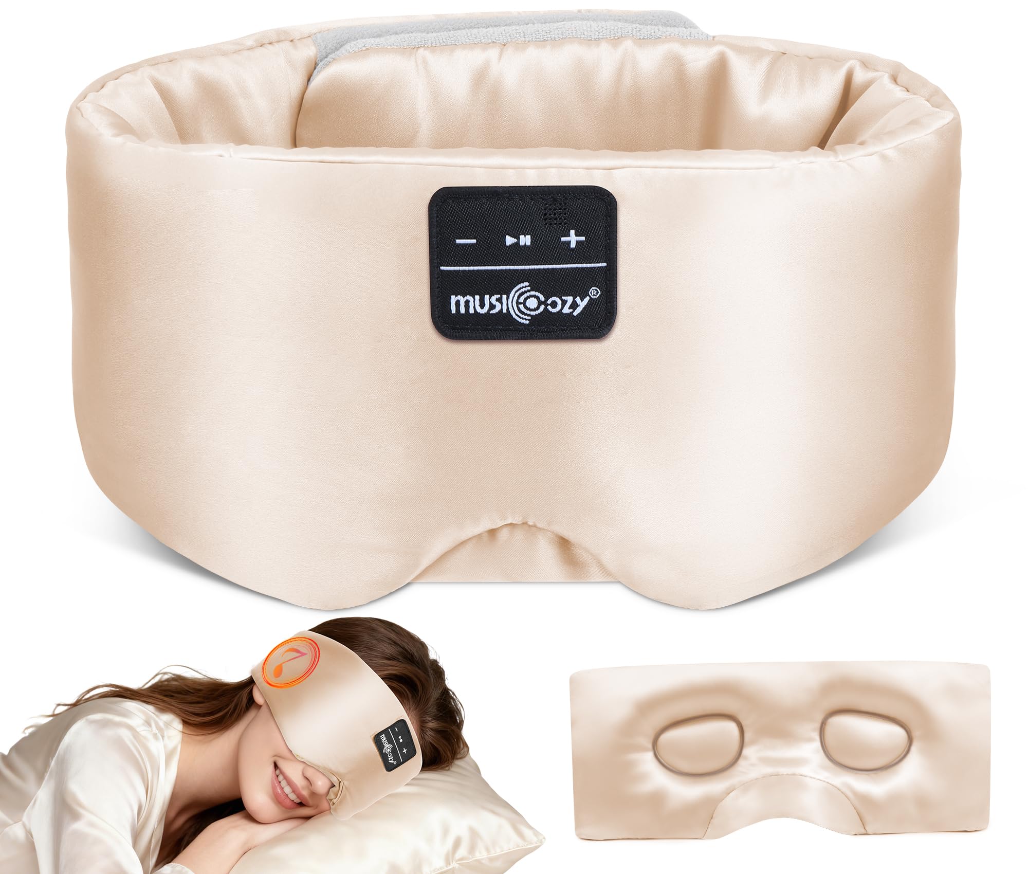 MUSICOZY mascarilla seda Mulberry con diseño 3D para descanso cómodo