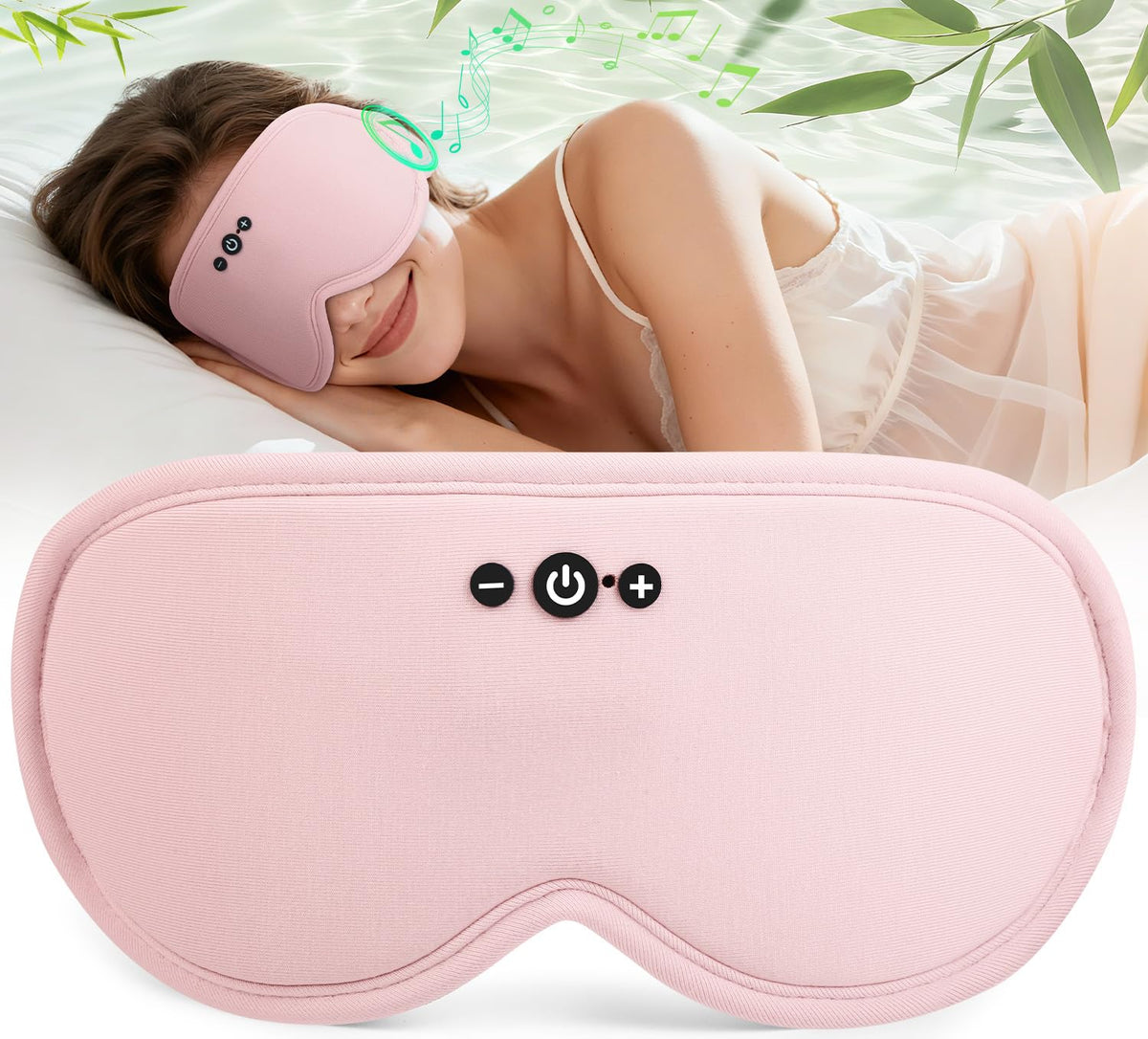 MUSICOZY máscara sueno 3D bambú para dormir cómodo en casa o viaje.