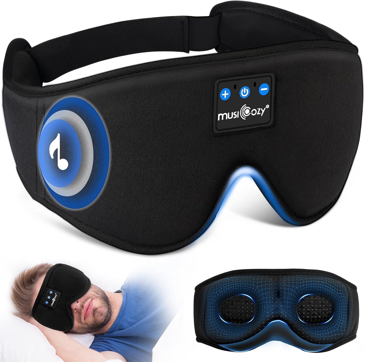 MUSICOZY diadema para dormir con diseño 3D ergonómico para dormir sin presión.