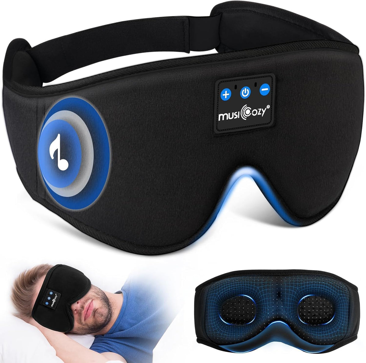 MUSICOZY diadema para dormir con diseño 3D ergonómico para dormir sin presión.