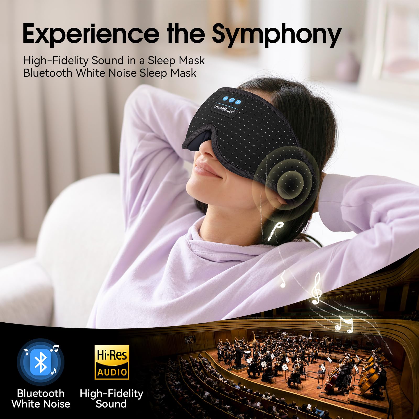 MUSICOZY sonido estéreo de alta fidelidad para dormir con claridad.