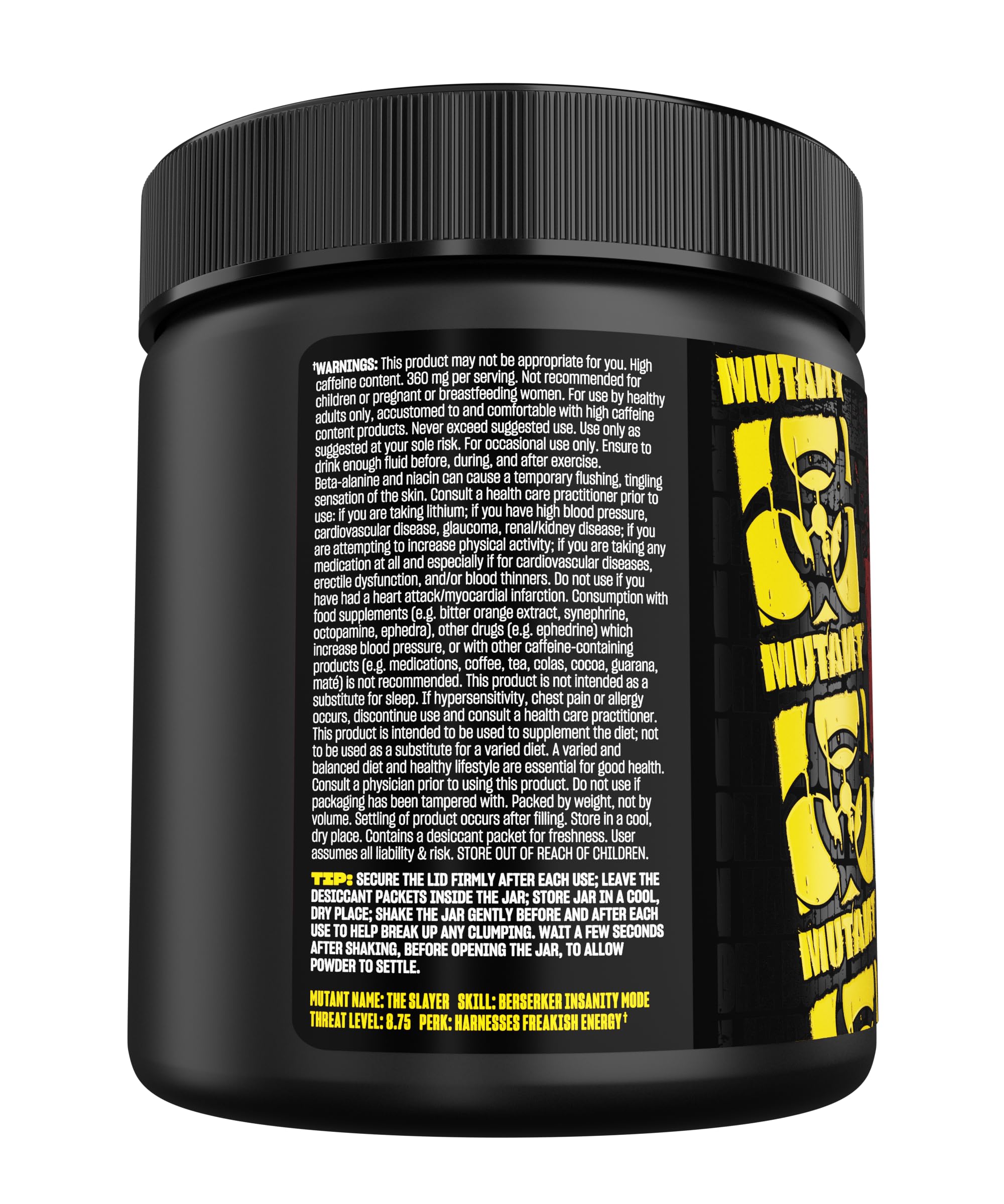 Mutant Madness vista-ingredientes-clave: cafeína y aminoácidos para entrenamiento.