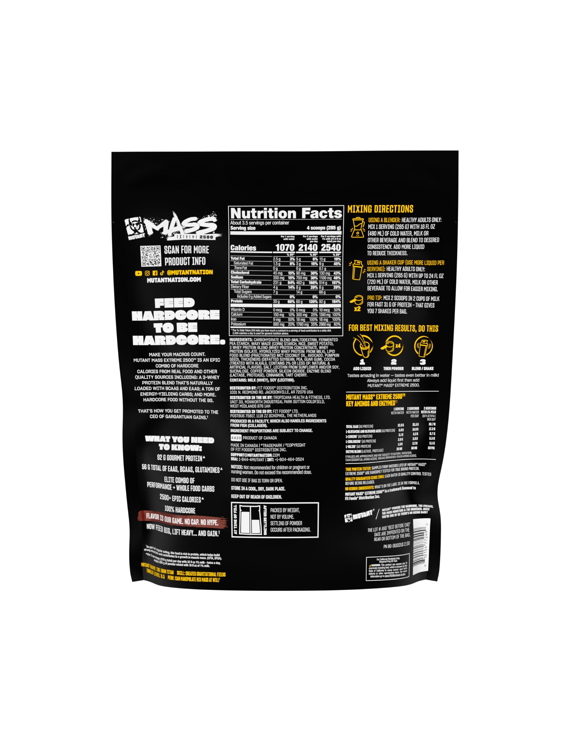 Mutant Mass Extreme 2500, mezcla cremosa, perfecta para batidos tras entrenar