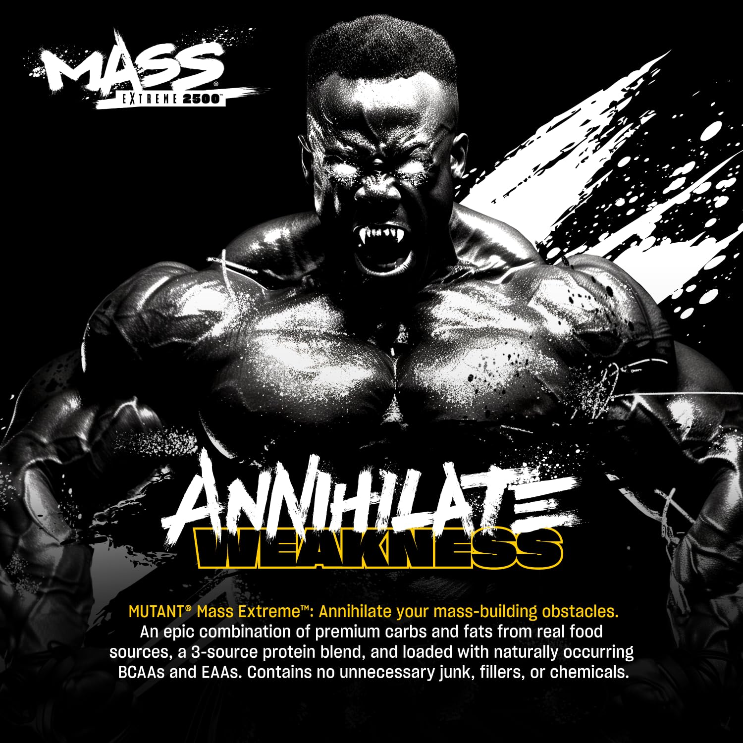 Mutant Mass Extreme 2500: sabor galletas y crema para una experiencia deliciosa tras entrenar.